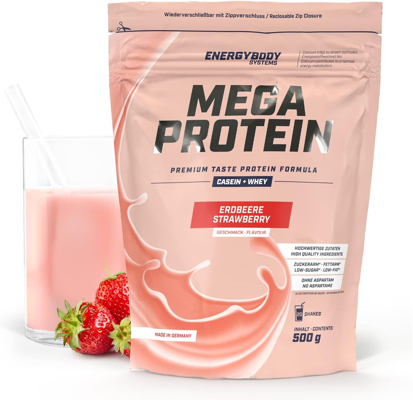 Energybody Systems Mega Protein Pulver, Whey und Casein Eiweißpulver, super cremig lecker, aspartamfrei