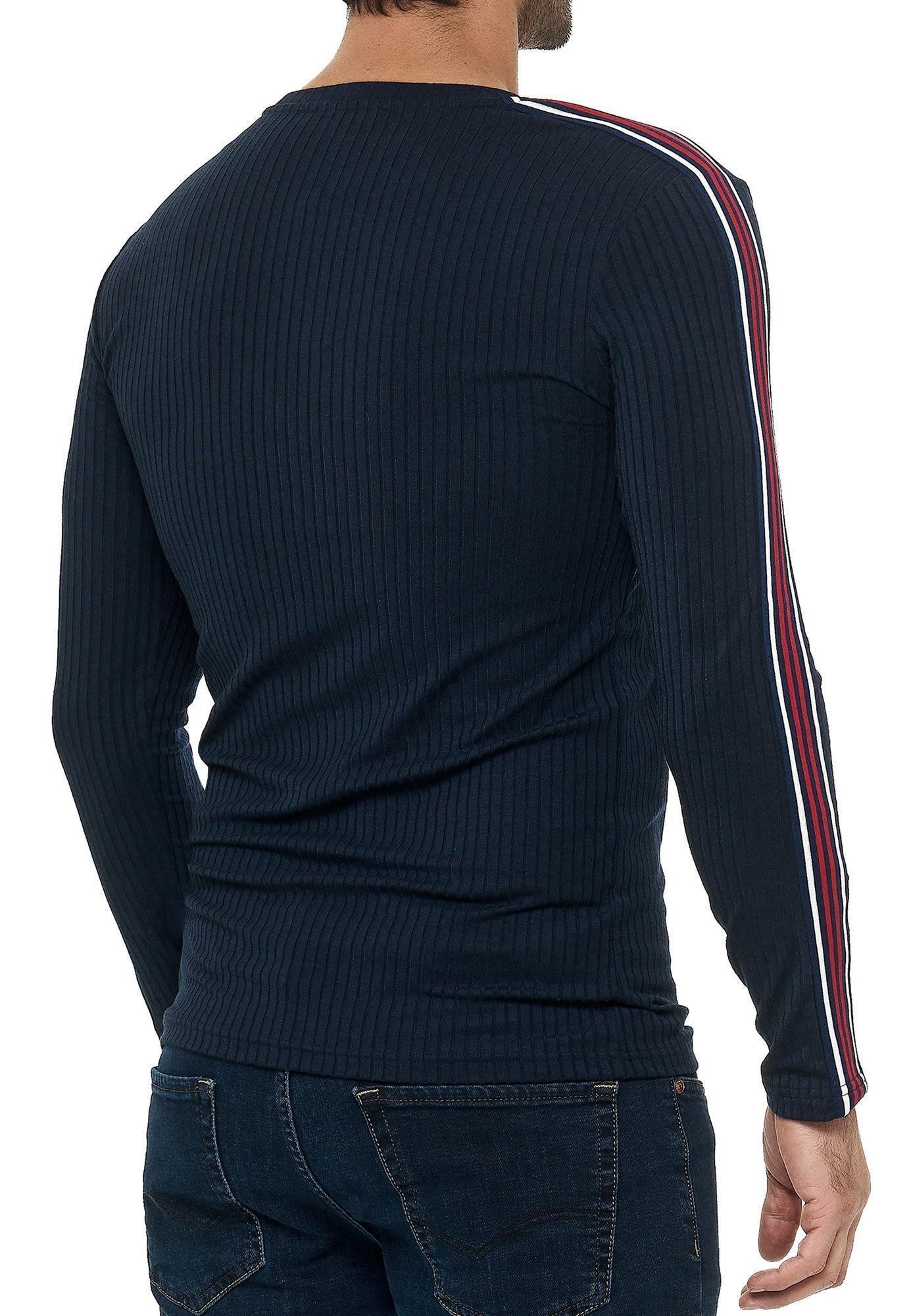 RedBridge Strickpullover Figurbetont Feinstrick Longsleeve Slim Fit Kontraststreifen