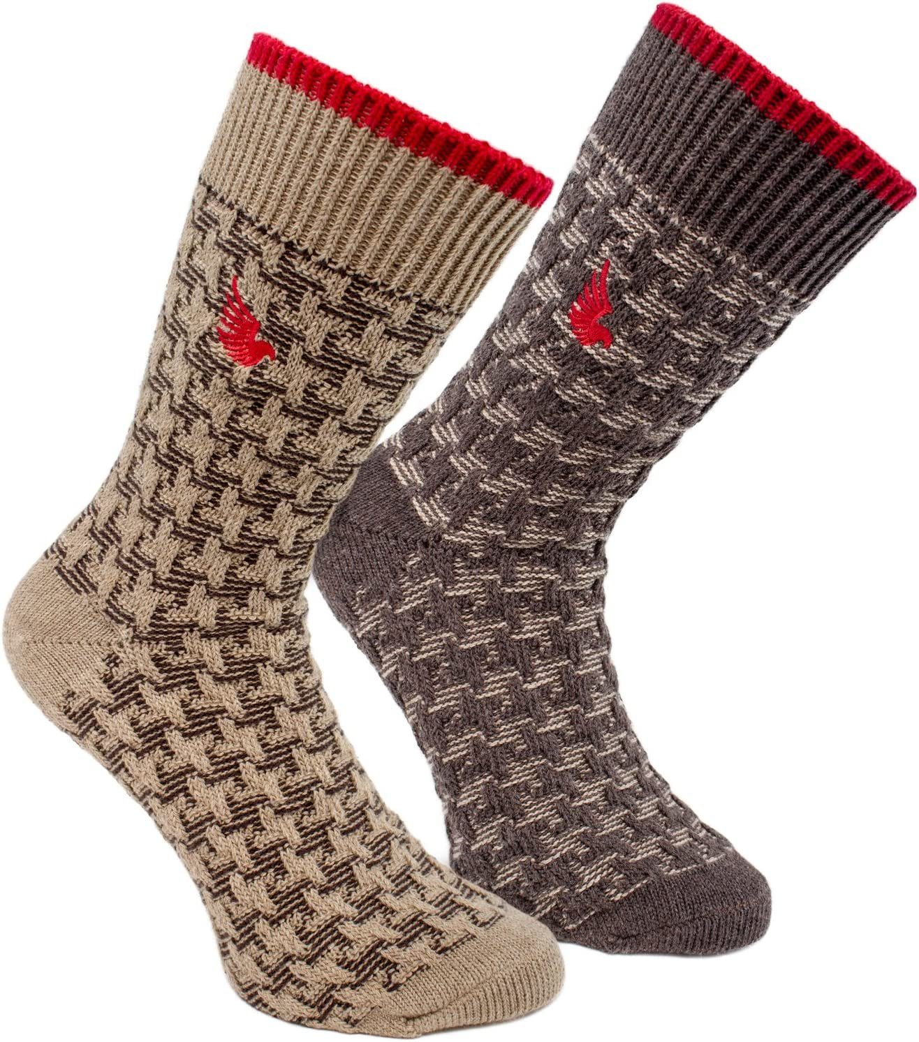 BRUBAKER Wandersocken Herren Stiefelsocken aus 94% Baumwolle für Wandern Trekking Freizeit (Set, 4-Paar, One Size (EU 41-46) gemusterte Thermosocken - Wintersocken für Männer
