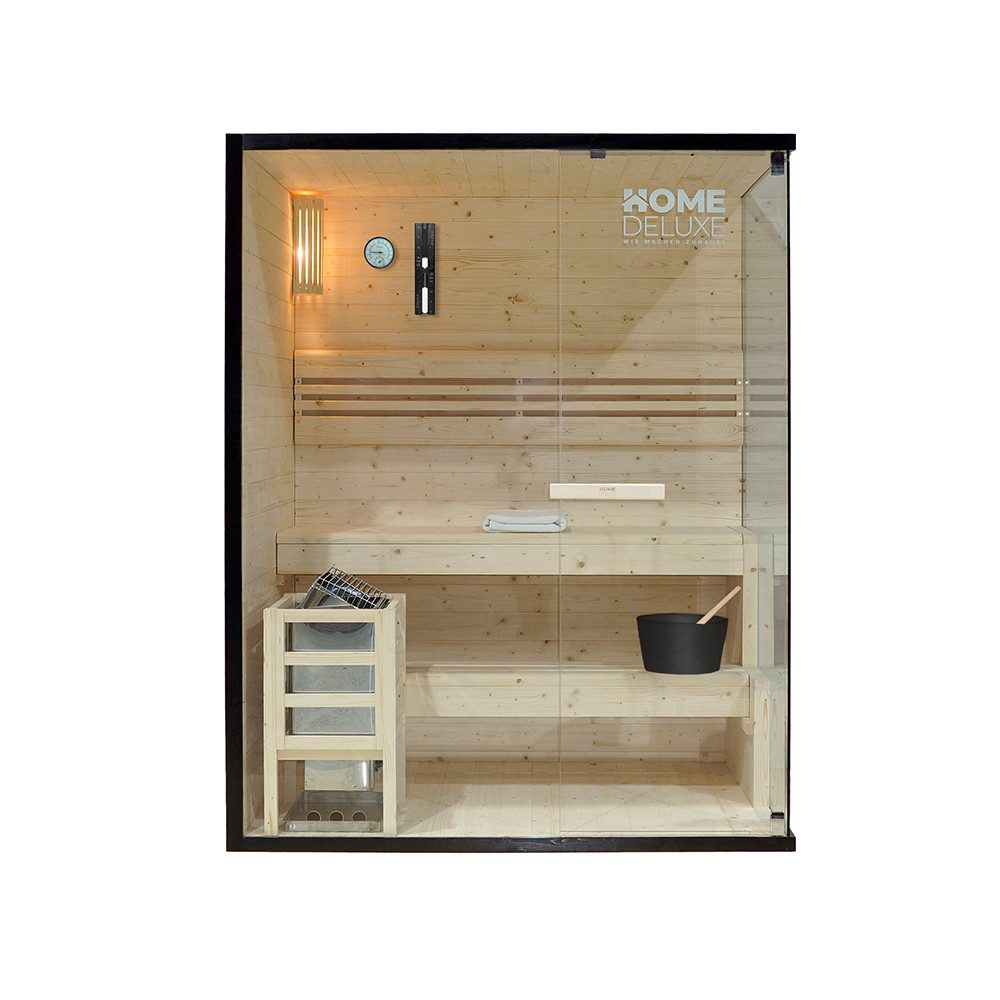 HOME DELUXE Sauna SHADOW - L, BxTxH: 150,00 x 120,00 x 190,00 cm, für bis zu 3 Personen, inkl. 4,5 kW Saunaofen, hochwertige Fichte