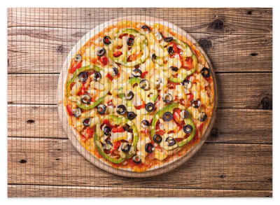 Schaum-Badematte Italienische Pizza mit Peperoni, Oliven. Paprika und Käse Wallario, Höhe 5.5 mm, rutschhemmend, geeignet für Fußbodenheizungen, Polymer-Schaum, rechteckig
