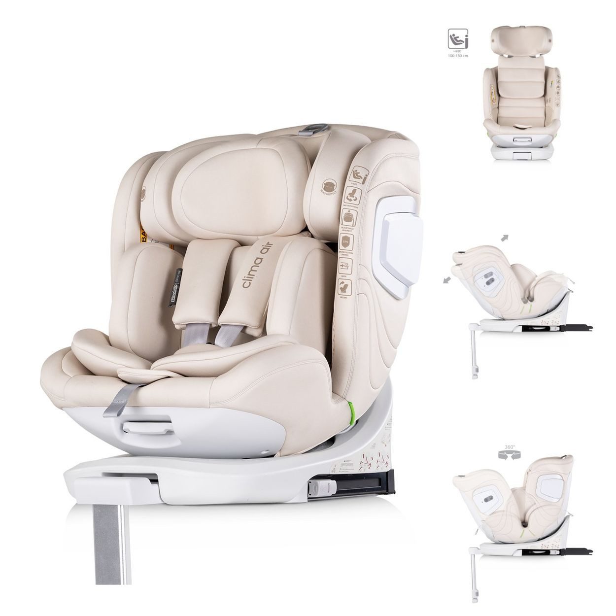 Chipolino Autokindersitz Clima Air 40-150 cm, ab: 0, bis: 12, i-Size Isofix Lüftungs-Heizfunktion, Polyester, Kunststoff, Stützbein
