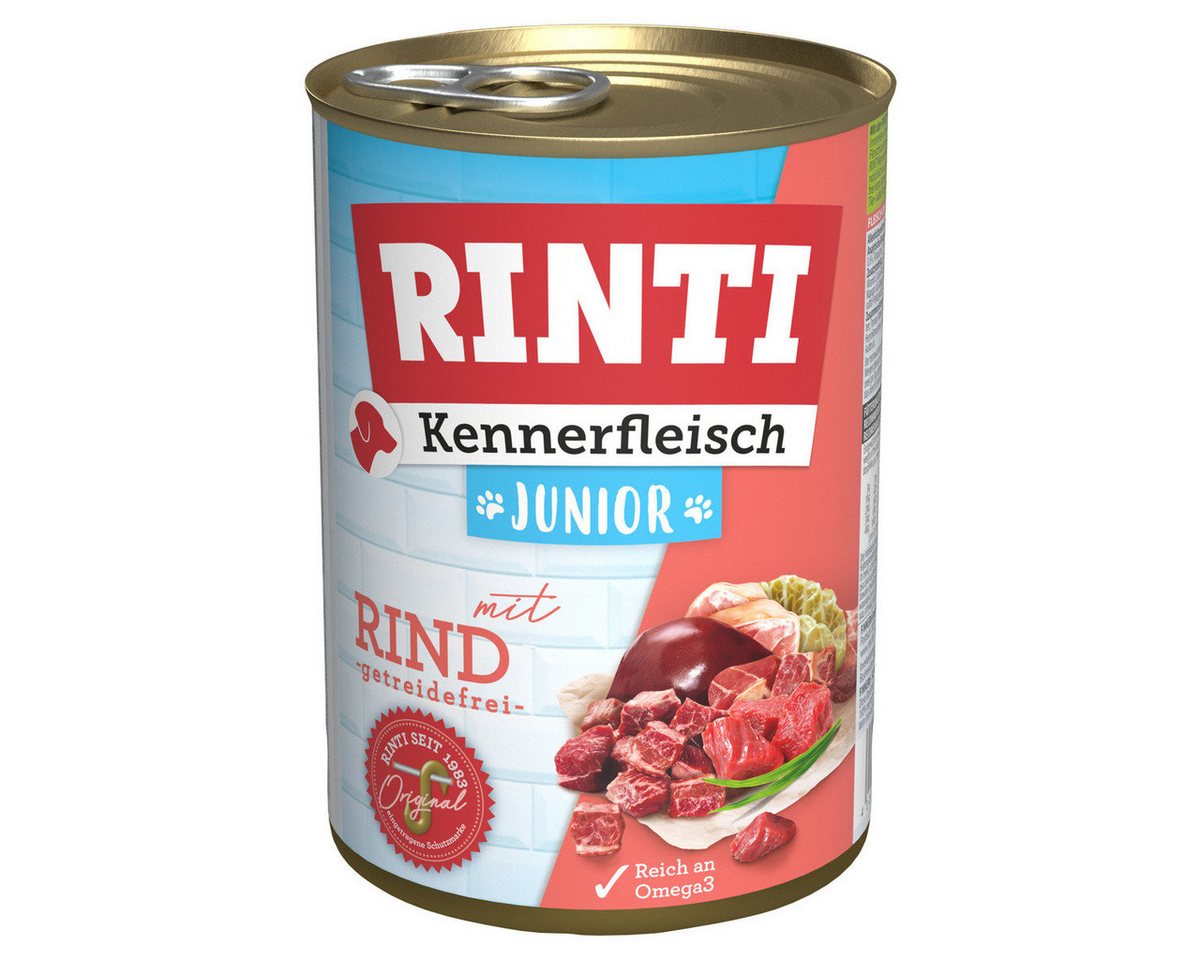 Rinti Kennerfleisch Junior mit Rind 400 g - 12 Stück, Nassfutter für: Hund