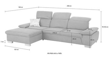 Home affaire Ecksofa Maven L-Form, mit Recamiere, Kopfteil- und Armlehn-Verstellung, Federkern