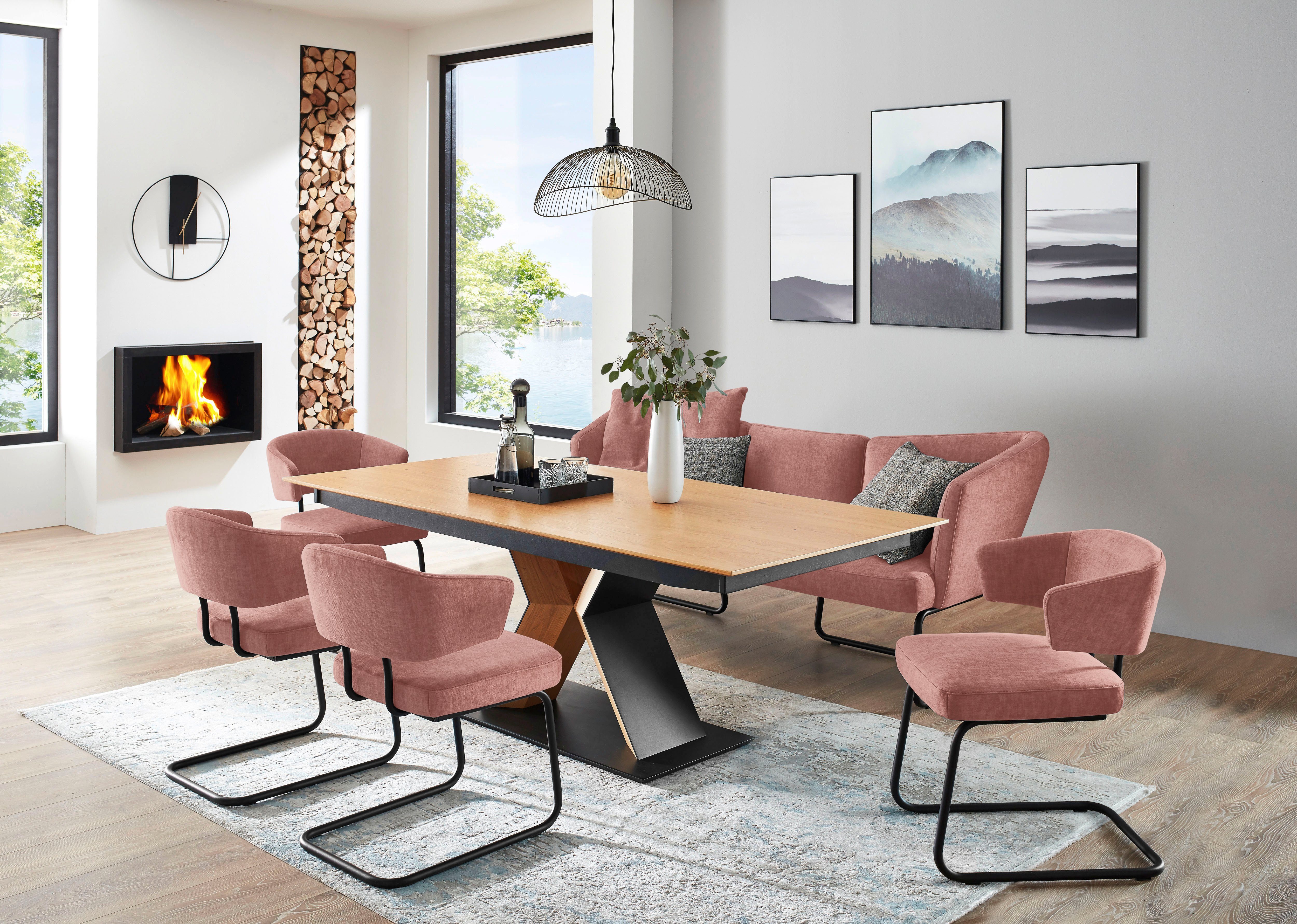 K+W Komfort & Wohnen Essgruppe Mikkado Tube, (6-tlg), 4 Freischwinger und ein Funktionsesstisch