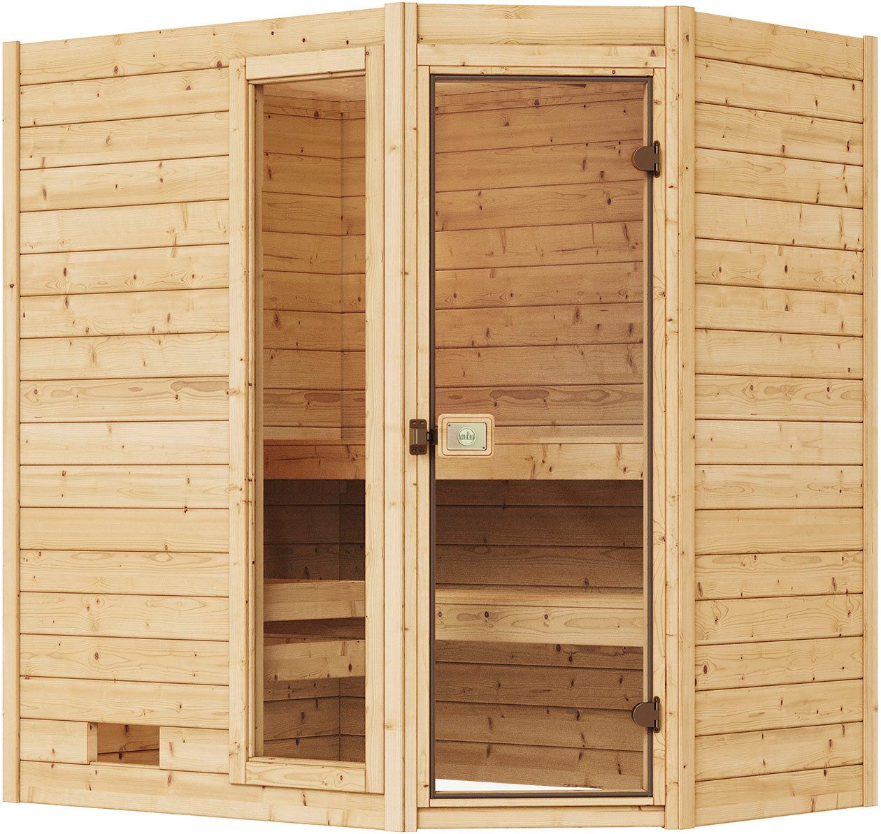weka Sauna Massivholzsauna VALIDA Eck 1, BxTxH: 189 x 139 x 203,5 cm, 38 mm, Blockbohlen, Fensterelement, moderne Glastür