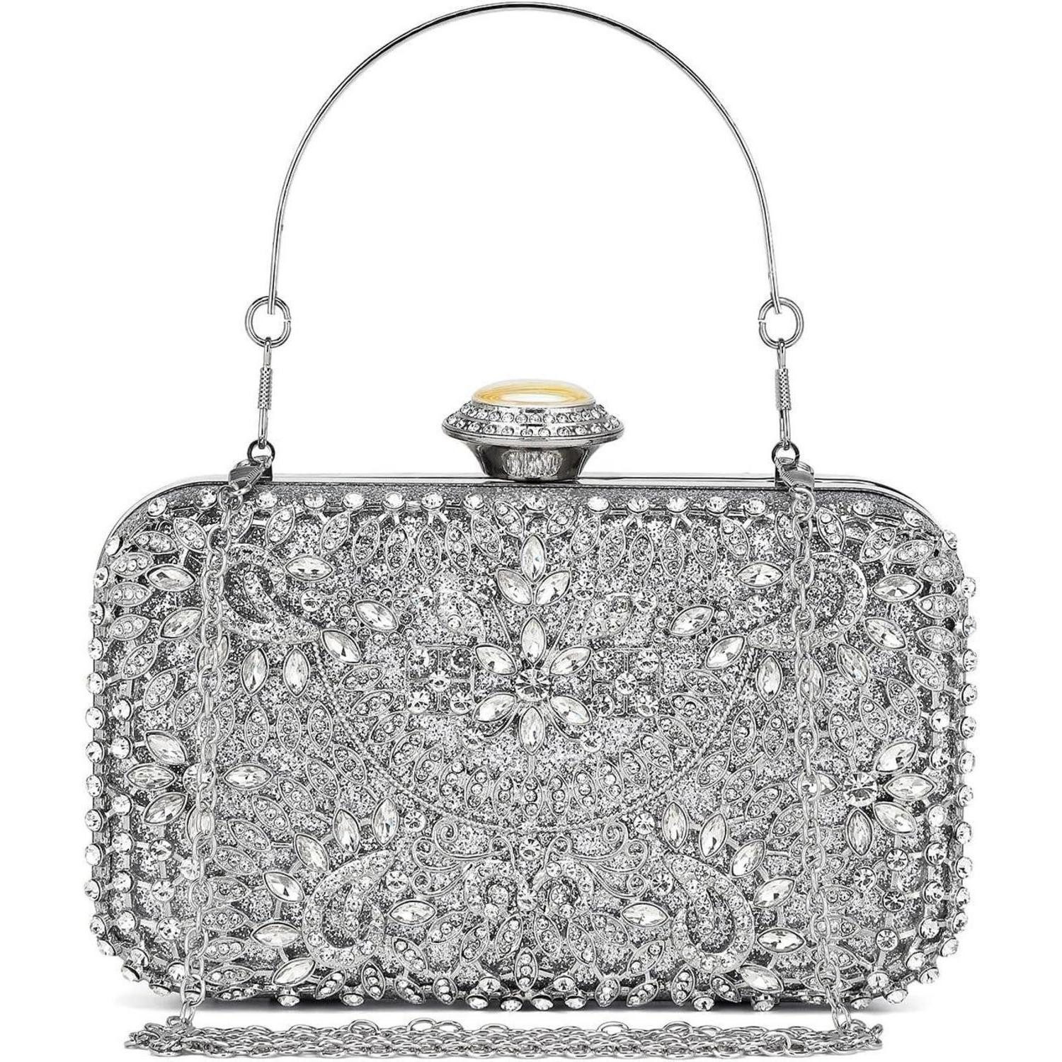 LuxusKollektion Clutch Clutch-Tasche Damen Perlenstickerei Hartschale silber