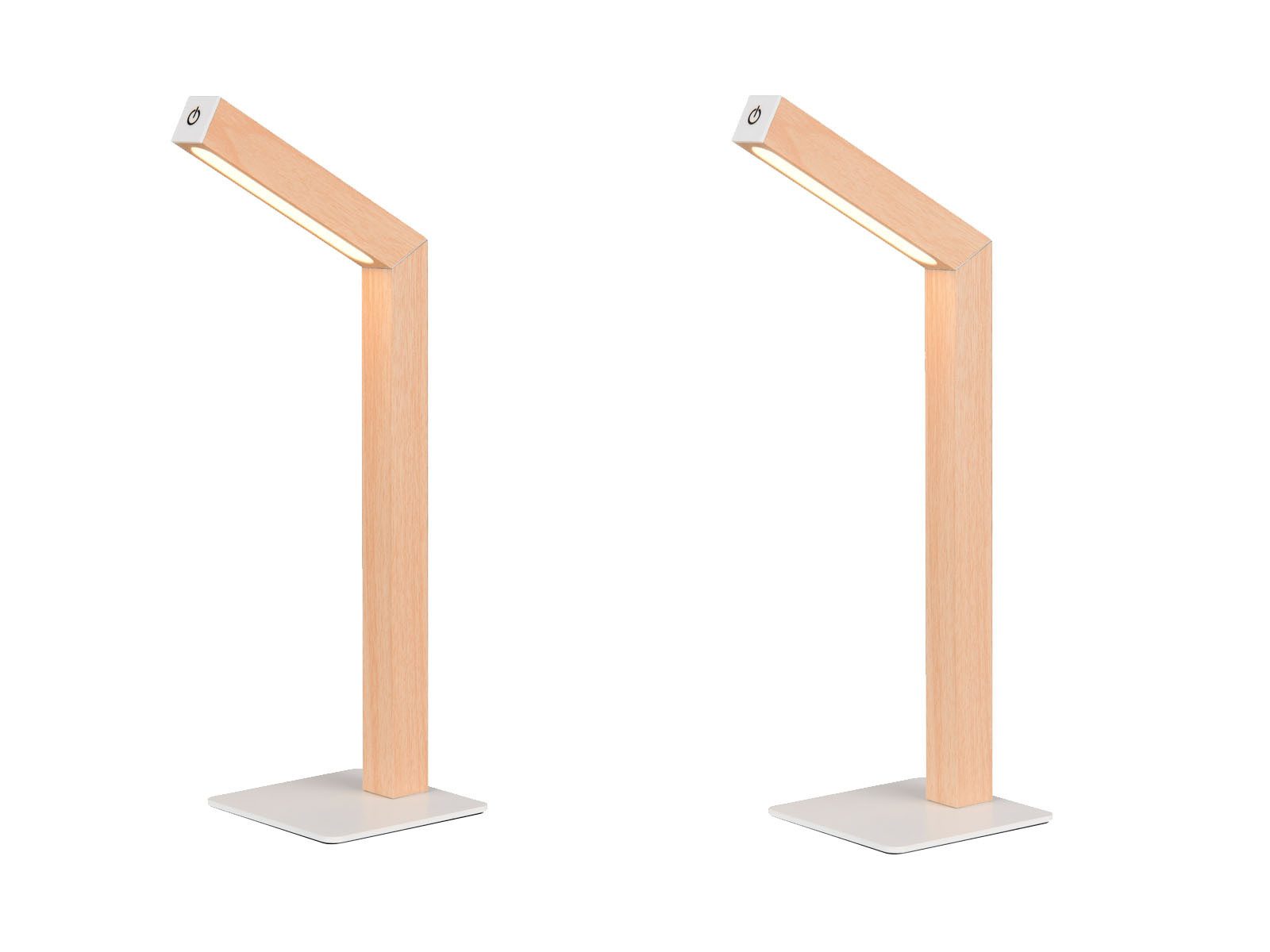 Reality Leuchten LED Schreibtischlampe, Dimmfunktion, LED fest integriert, Warmweiß, 2er SET kabellos-e aufladbare Akku Tischlampen Holz-Optik mit Magnet