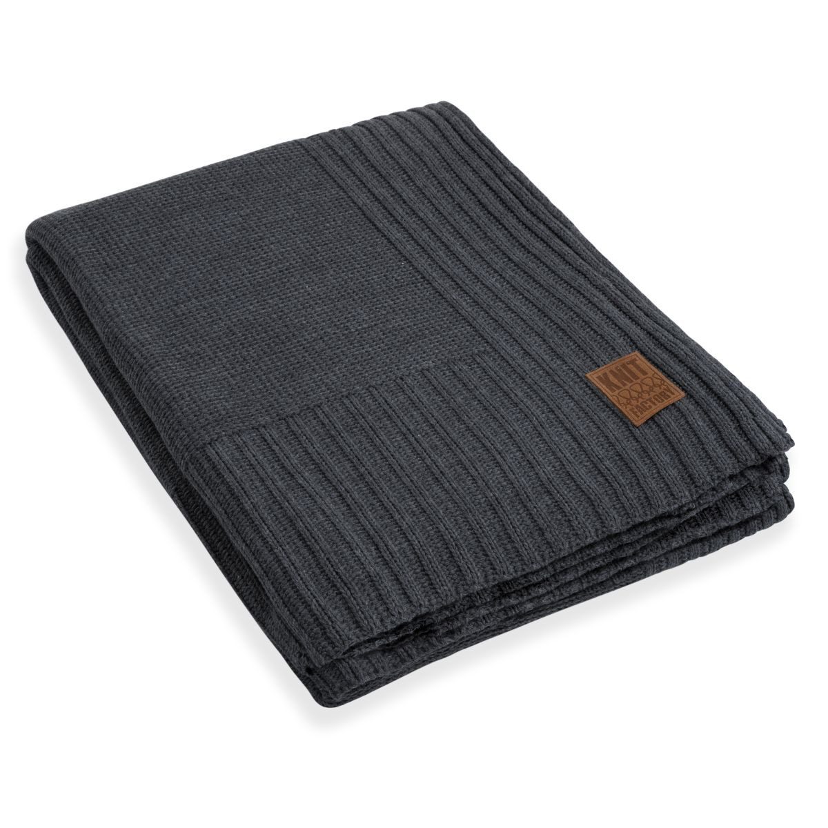 Wolldecke Uni Plaids 195x225 cm Glatt Anthrazit, Knit Factory, Tagesdecke Kuscheldecke Decke Wohndecke