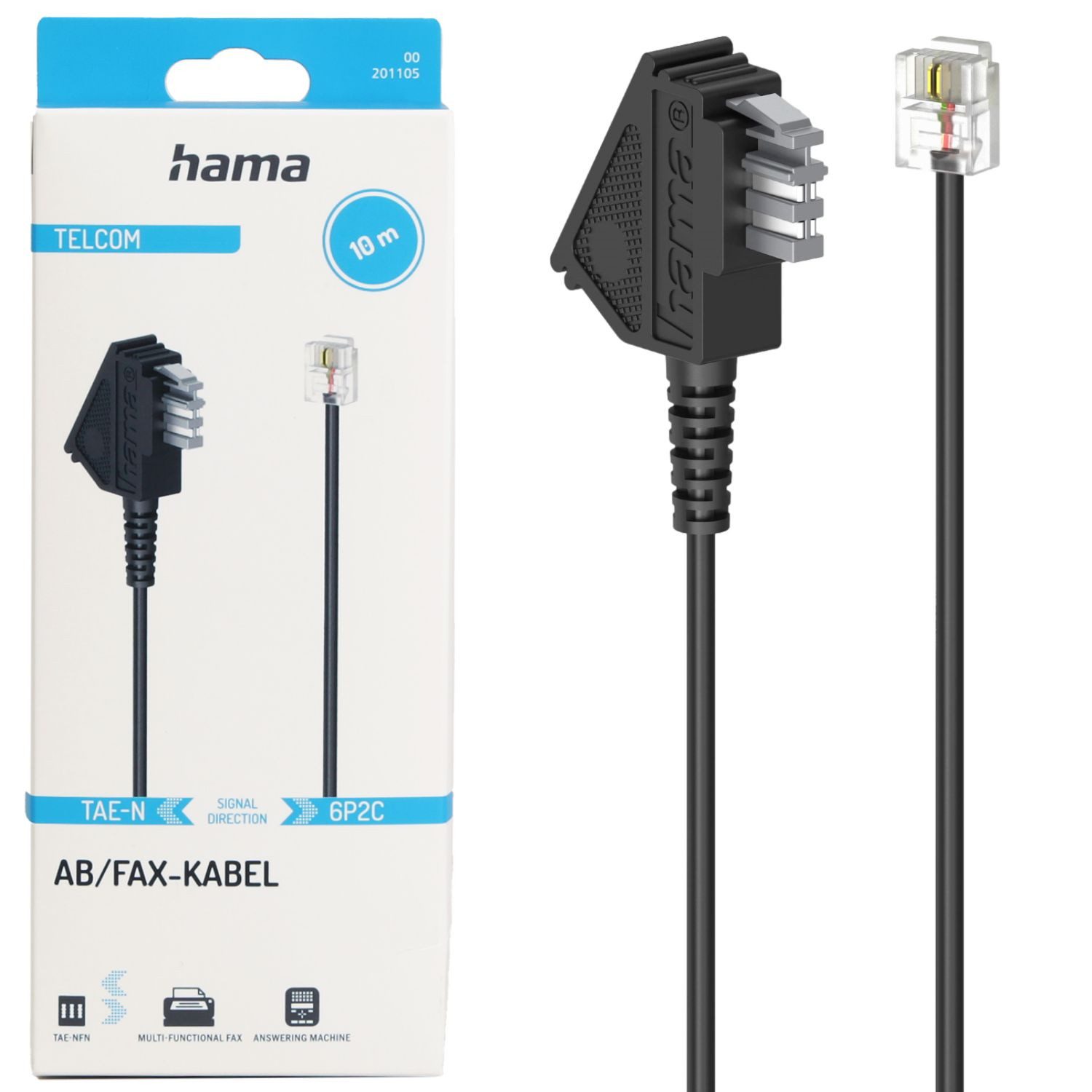 Hama TAE-N Kabel 10m TAE auf Modular-Stecker Festnetztelefon (6P2C für Fax AB Anrufbeantworter Modem Fax-Kabel)
