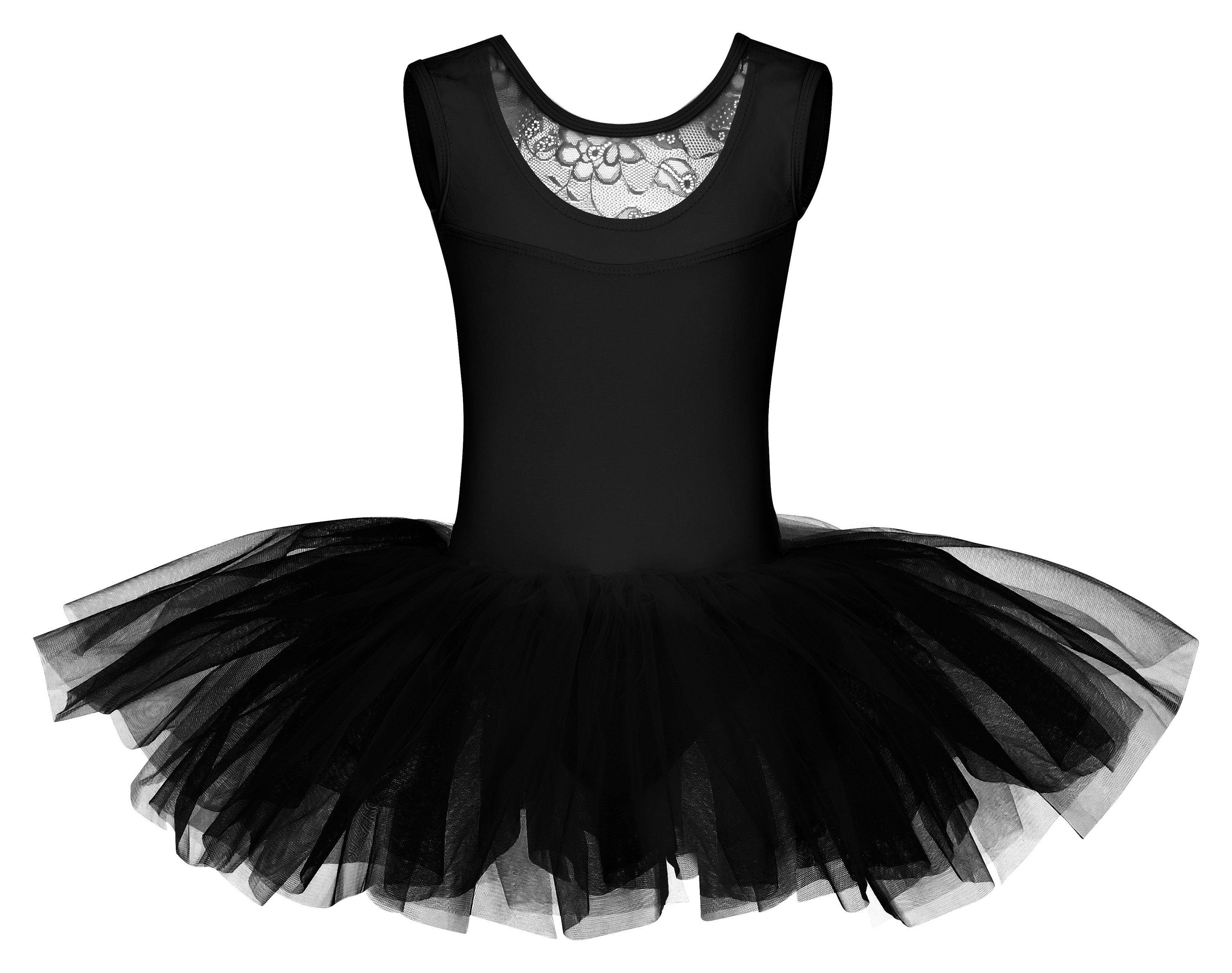 tanzmuster Tüllkleid Ballett Tutu mit Spitzeneinsatz Ballettkleid aus weicher Baumwolle mit langem Tüllrock, für Mädchen schwarz