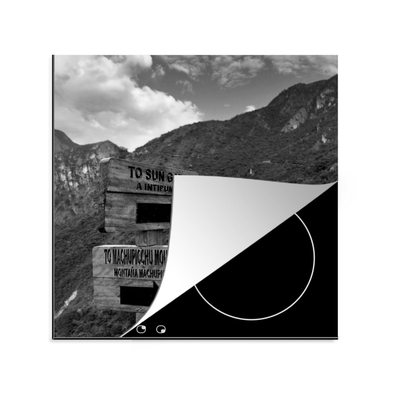MuchoWow Herdblende-/Abdeckplatte Peru - Teller - Schwarz - Weiß, Vinyl, (1 tlg), 78x78 cm, Ceranfeldabdeckung, Arbeitsplatte für küche
