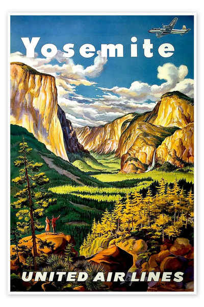 Posterlounge Poster Vintage Travel Collection, Yosemite United Air Lines, Vintage Illustration