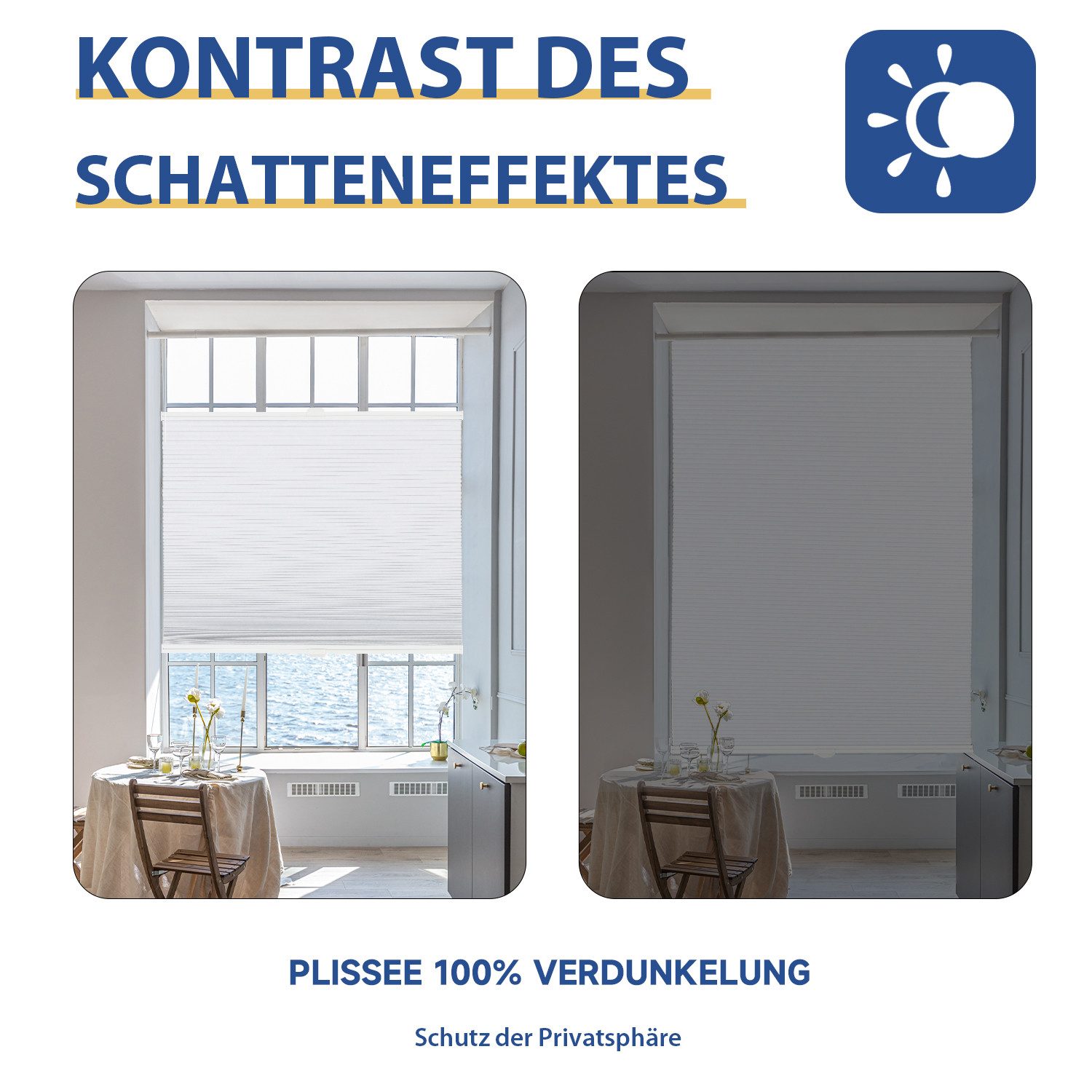 Sekey Wabenplissee Plissee ohne Bohren Verdunkelung Rollo 100% verdunkelnd Blickdicht, verdunkelnd, Klemmfix, Doppelseitige Schiene, beidseitig wählbar in Grau-Weiß, Hitzeschutz