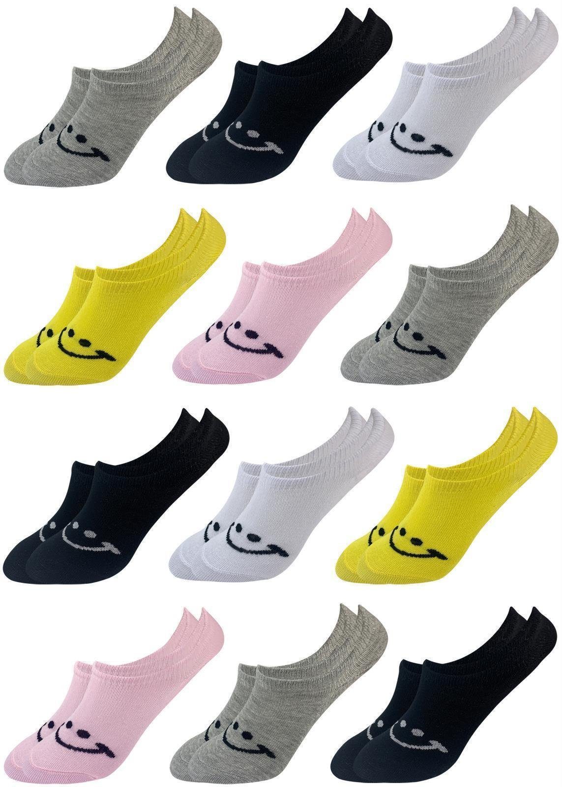 LOREZA Kurzsocken 12 Paar Mädchen Socken Füsslinge Sneakersocken Sneaker - Smiley - (Paar, 12-Paar) 12-Paar