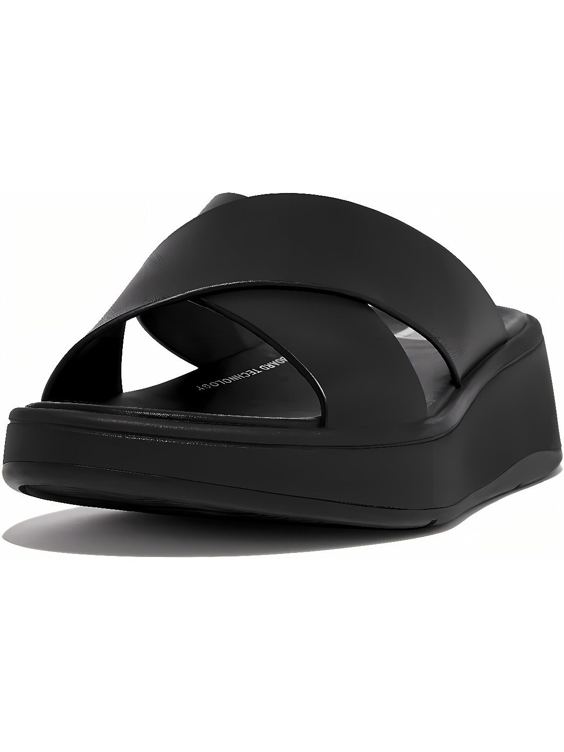 Fitflop F-Mode Leather Flatform Cross Slides Sandale