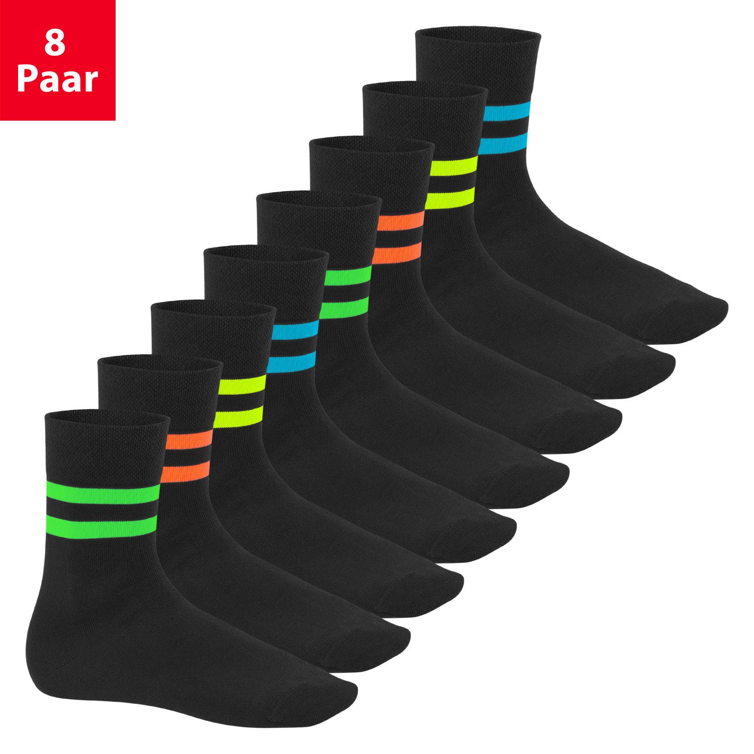 Footstar Basicsocken Herren & Damen Baumwollsocken (8 Paar) Socken im Neon Look