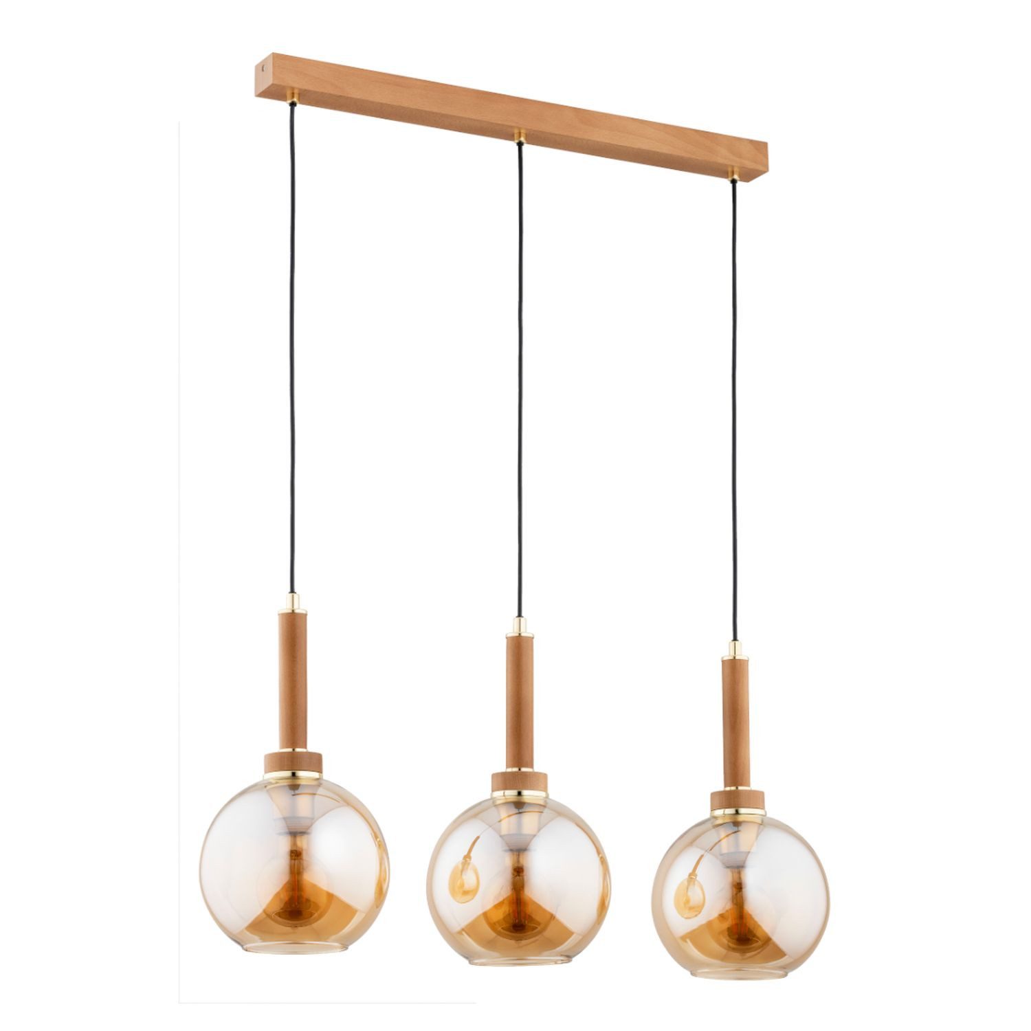 Licht-Erlebnisse Pendelleuchte RAVEL, ohne Leuchtmittel, Metall Glas E27 H: max. 90 cm Natur Bernstein 3-flammig Kugel Schirm