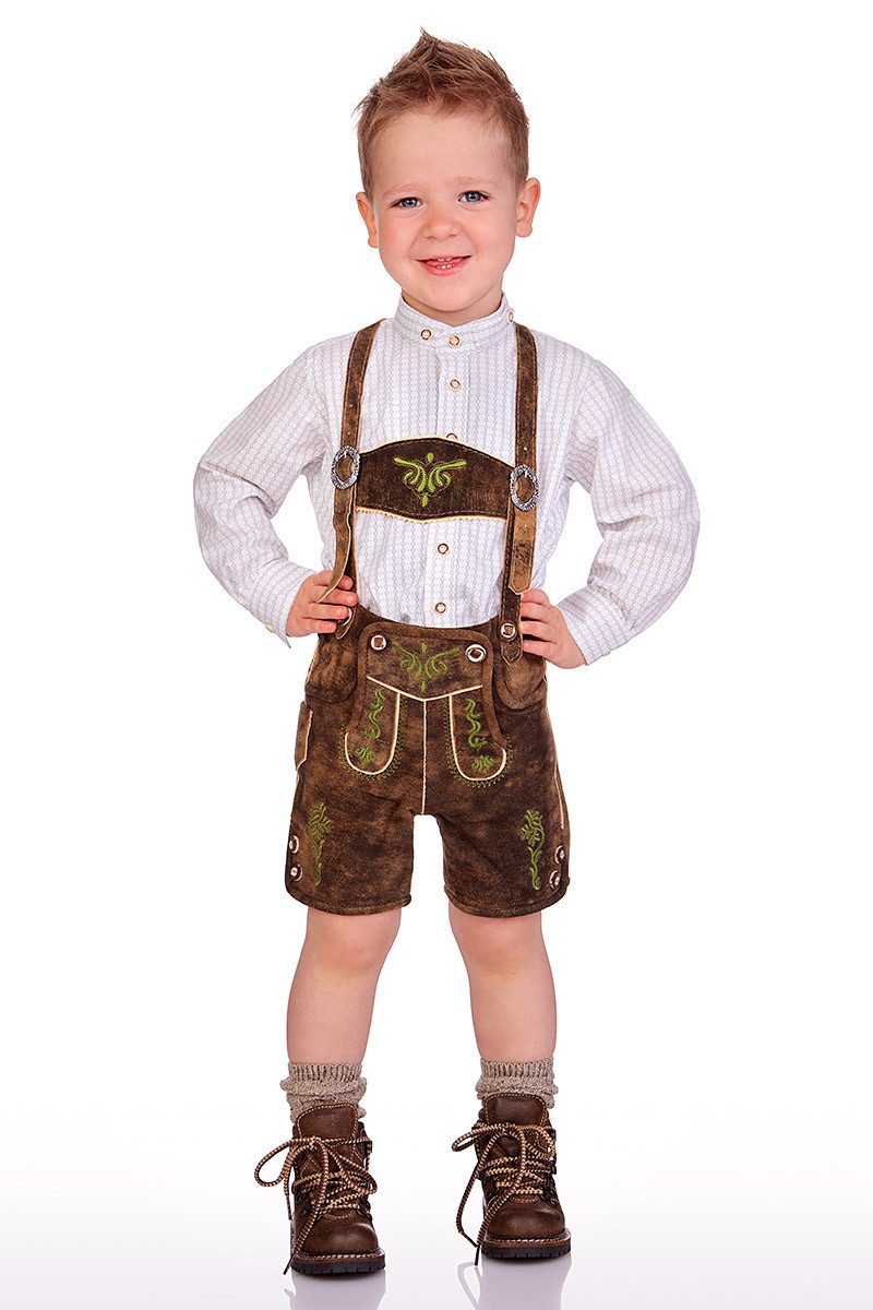 Isar-Trachten Lederhose Lederhose Kinder - MATHEO - braun/grün – Bild 4 von 5
