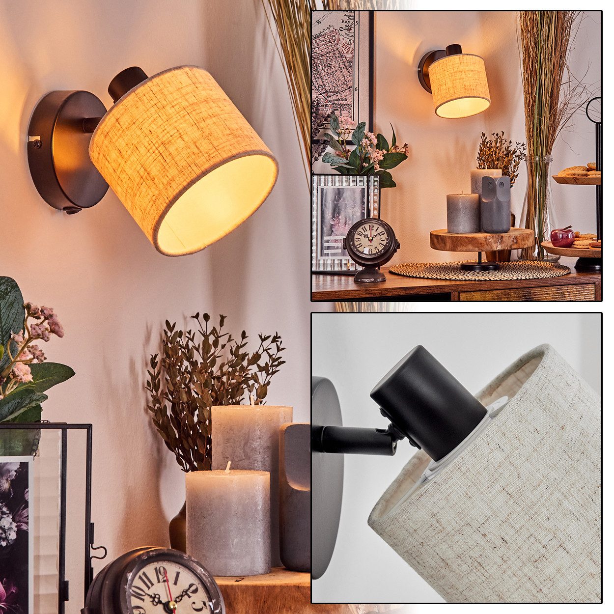 hofstein Deckenleuchte verstellbare Wandlampe aus Metall/Stoff günstig online kaufen