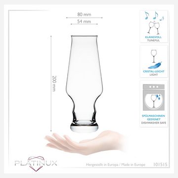 PLATINUX Bierglas Hohe Biergläser, Glas, 400ml (max. 490ml) Weizengläser Bierpokale Spülmaschinenfest 0,4L