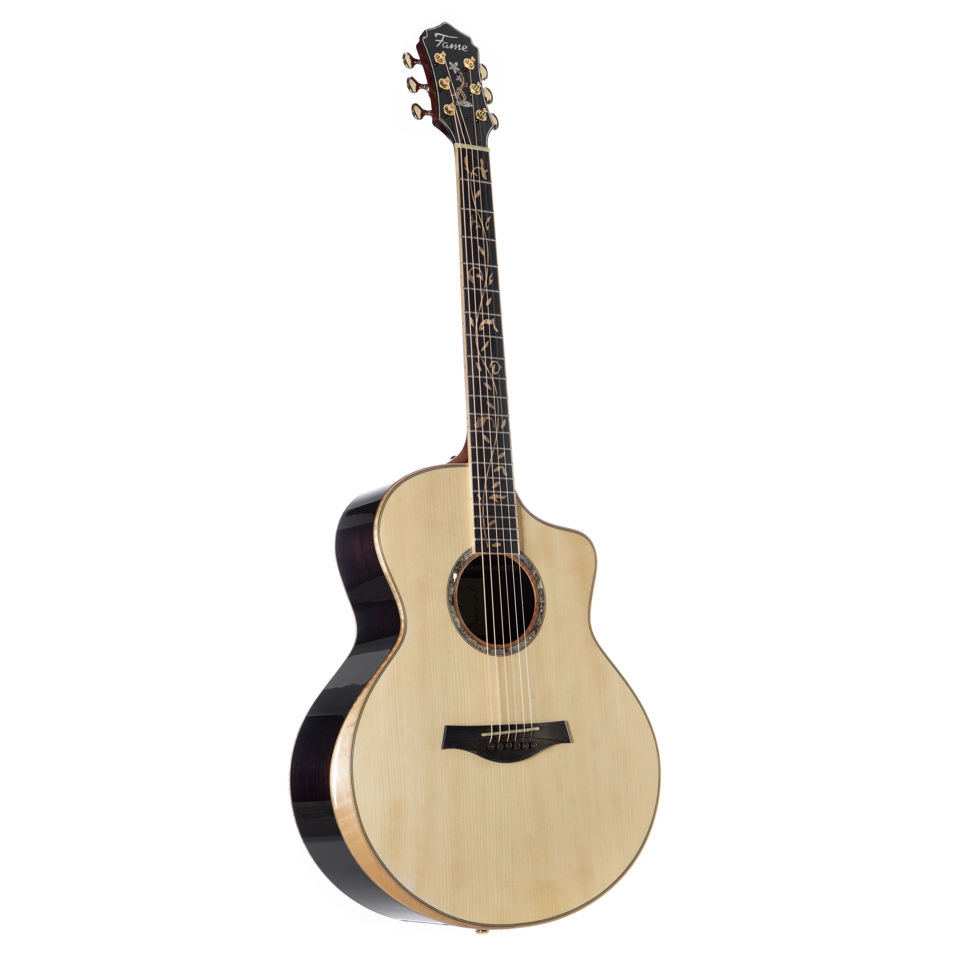 FAME Westerngitarre, Rosewood Deluxe Westerngitarre Grand Auditorium Fichte Massive Decke Palisander Boden und Zargen Mahagoni Hals Ebenholz Griffbrett kompatibel mit Fishman Tonabnehmersystem, Westerngitarren, Grand Auditorium Gitarren, Rosewood Deluxe Westerngitarre, Fichte Massive Decke, Fishman