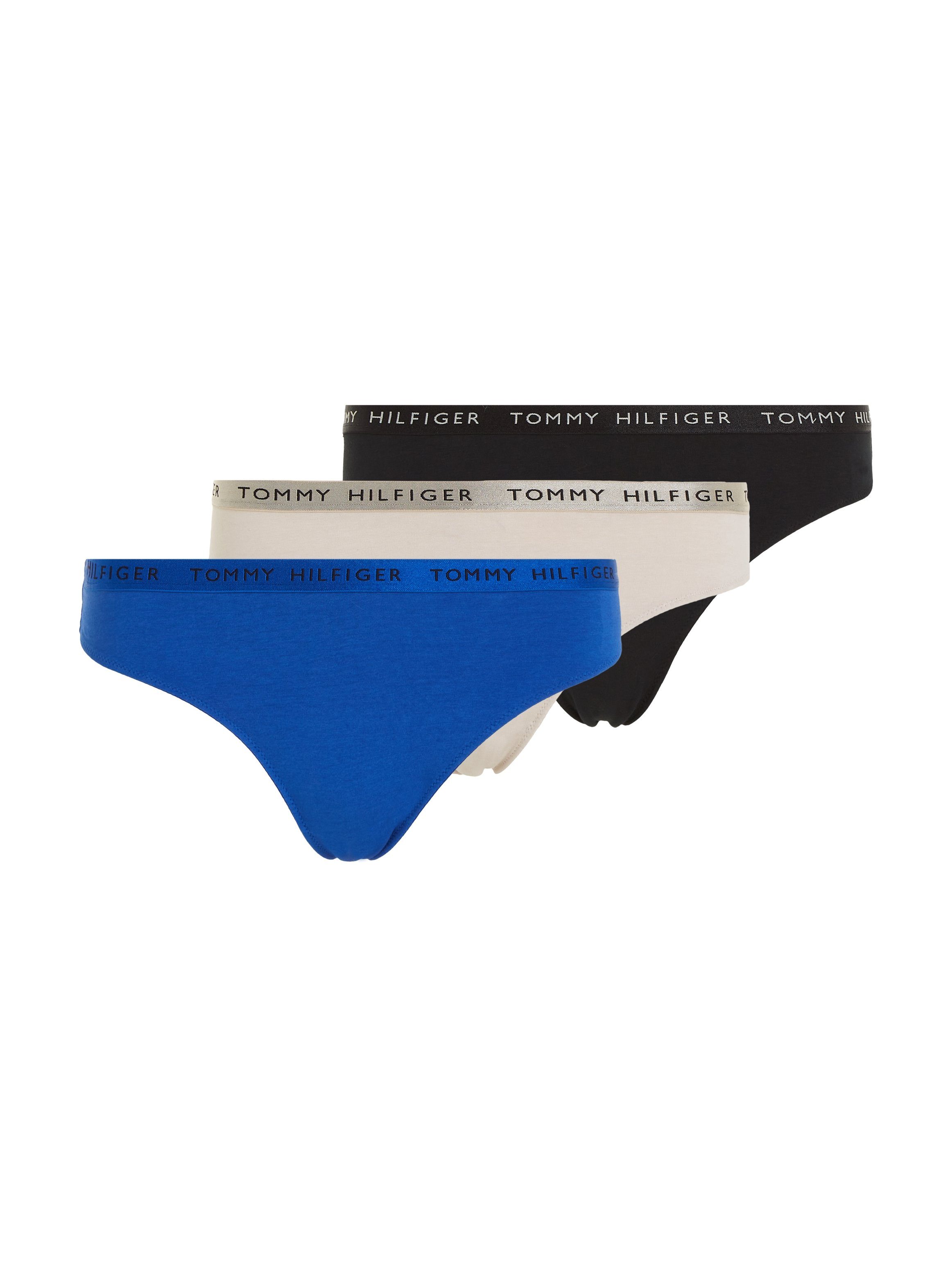 Hilfiger 3 mit SHINE GIFTING THONG Hilfiger (Packung, Tommy T-String Logobund Underwear PACK Tommy 3er-Pack)