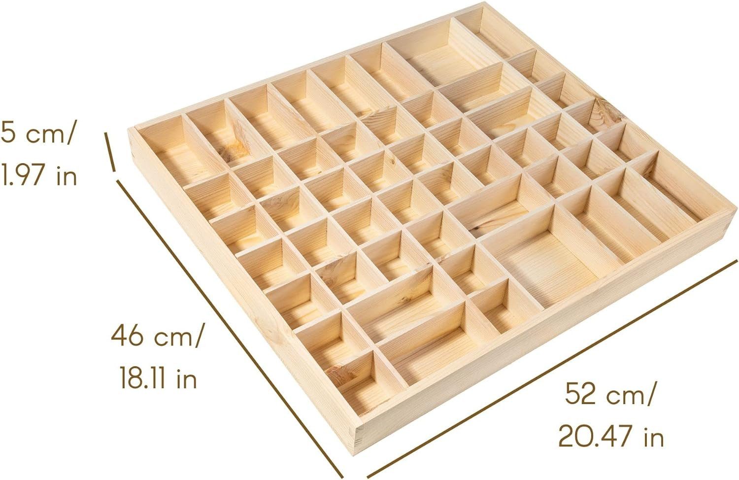 Creative Deco Schubladenbox Setzkasten Holz Sammelbox Holztablett 51 Fächer 52x46x5 cm