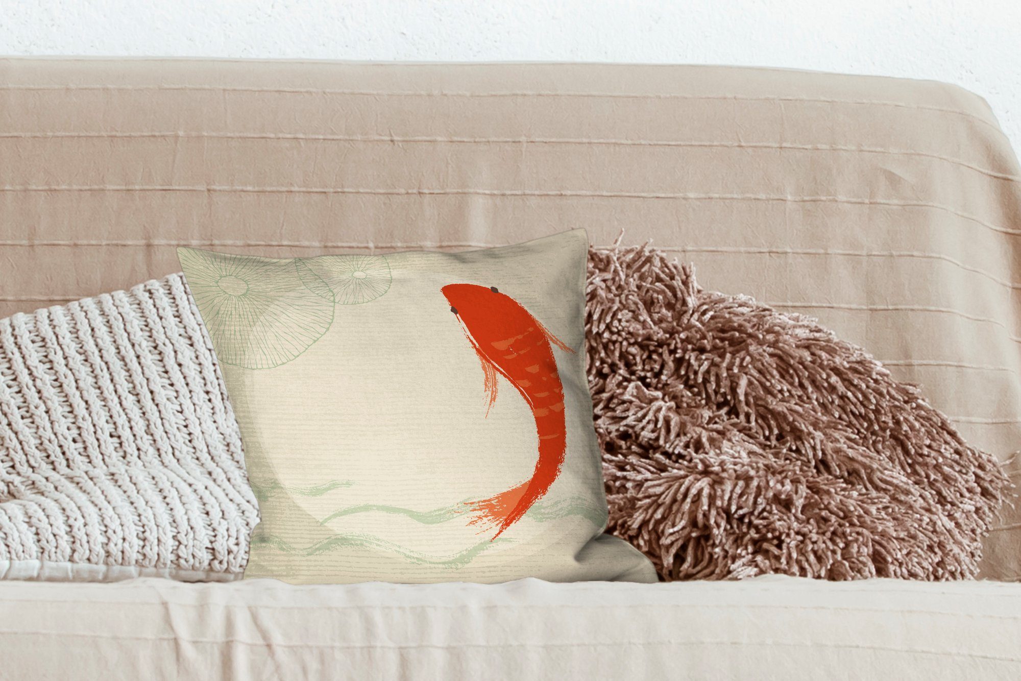 MuchoWow Dekokissen Eine Illustration orangefarbenen Deko, Zierkissen mit eines Wohzimmer, Schlafzimmer, für Sofakissen Füllung Fisches