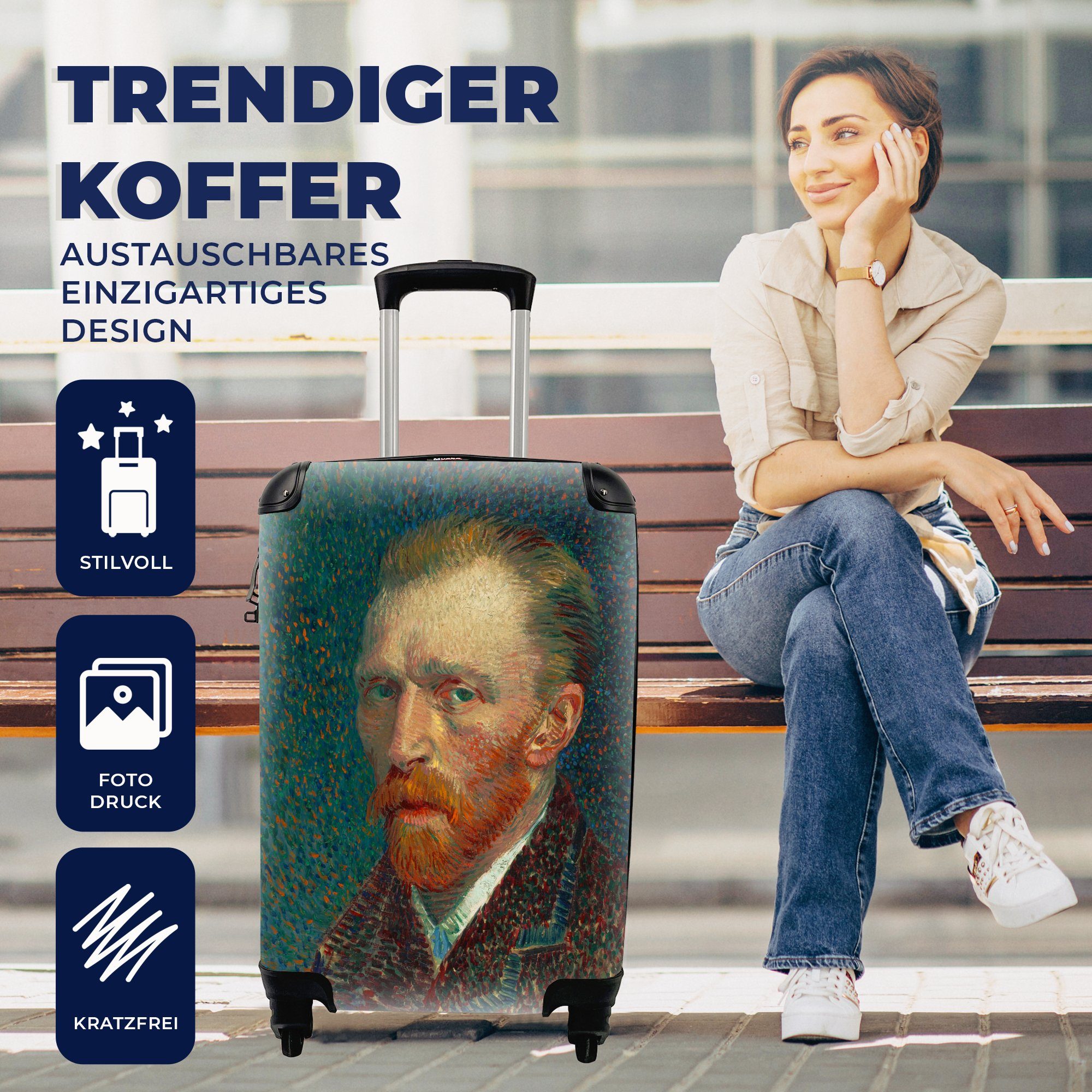 rollen, für Reisekoffer Reisetasche - 4 Gogh, Rollen, mit MuchoWow Vincent van Handgepäck Trolley, Ferien, Selbstporträt Handgepäckkoffer