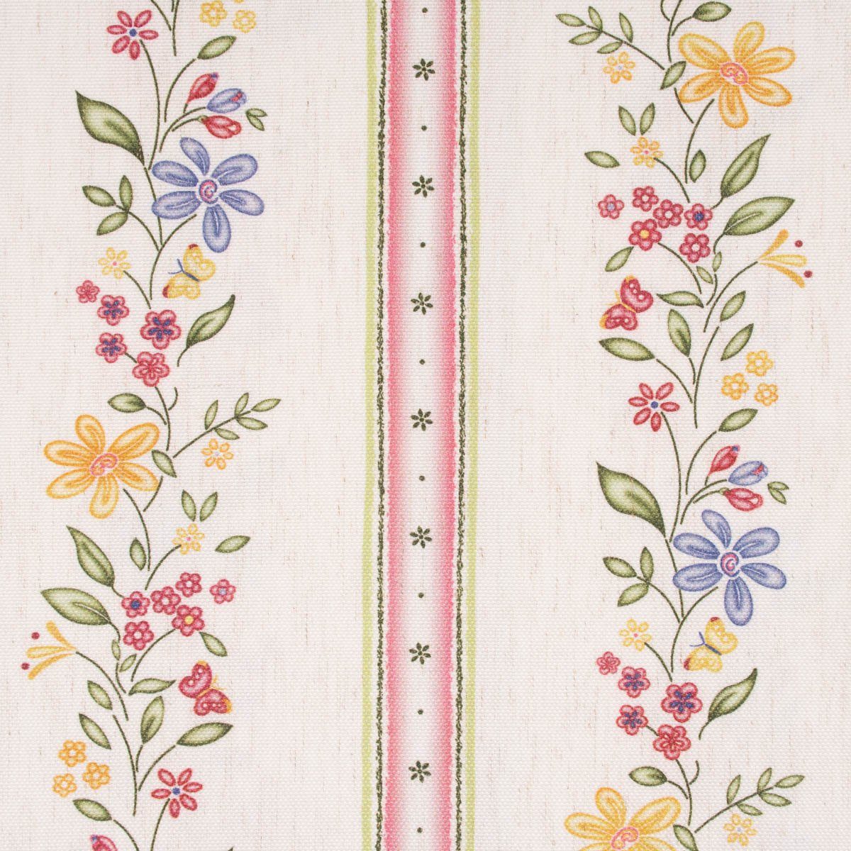Thumbnail - Stoff Gardinenstoff Dekostoff Landhausstoff Streifen Blumen natur bunt 1,60m, made in Germany