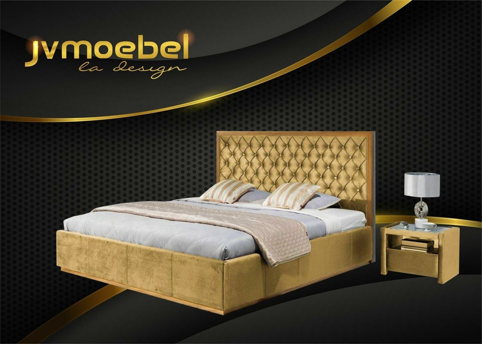 JVmoebel Bett, Bett Textil Schlafzimmer Design Möbel Modern Bettgestell 140x200 Gold