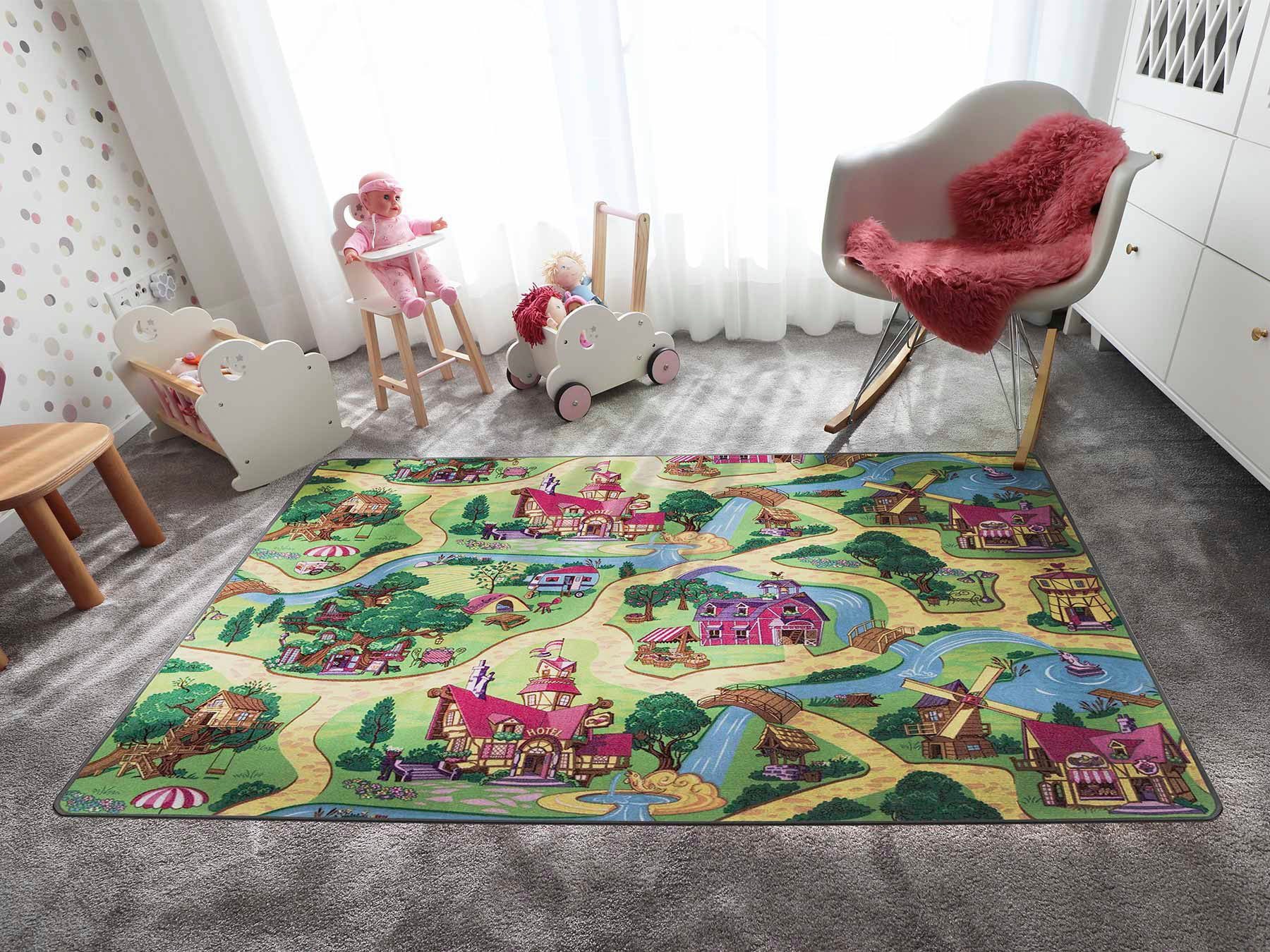 Primaflor-Ideen in Textil Kinderteppich Spielteppich CANDY TOWN, rechteckig, Höhe: 6,5 mm, Kurzflor, Straßen-Spiel-Teppich, Kinderzimmer