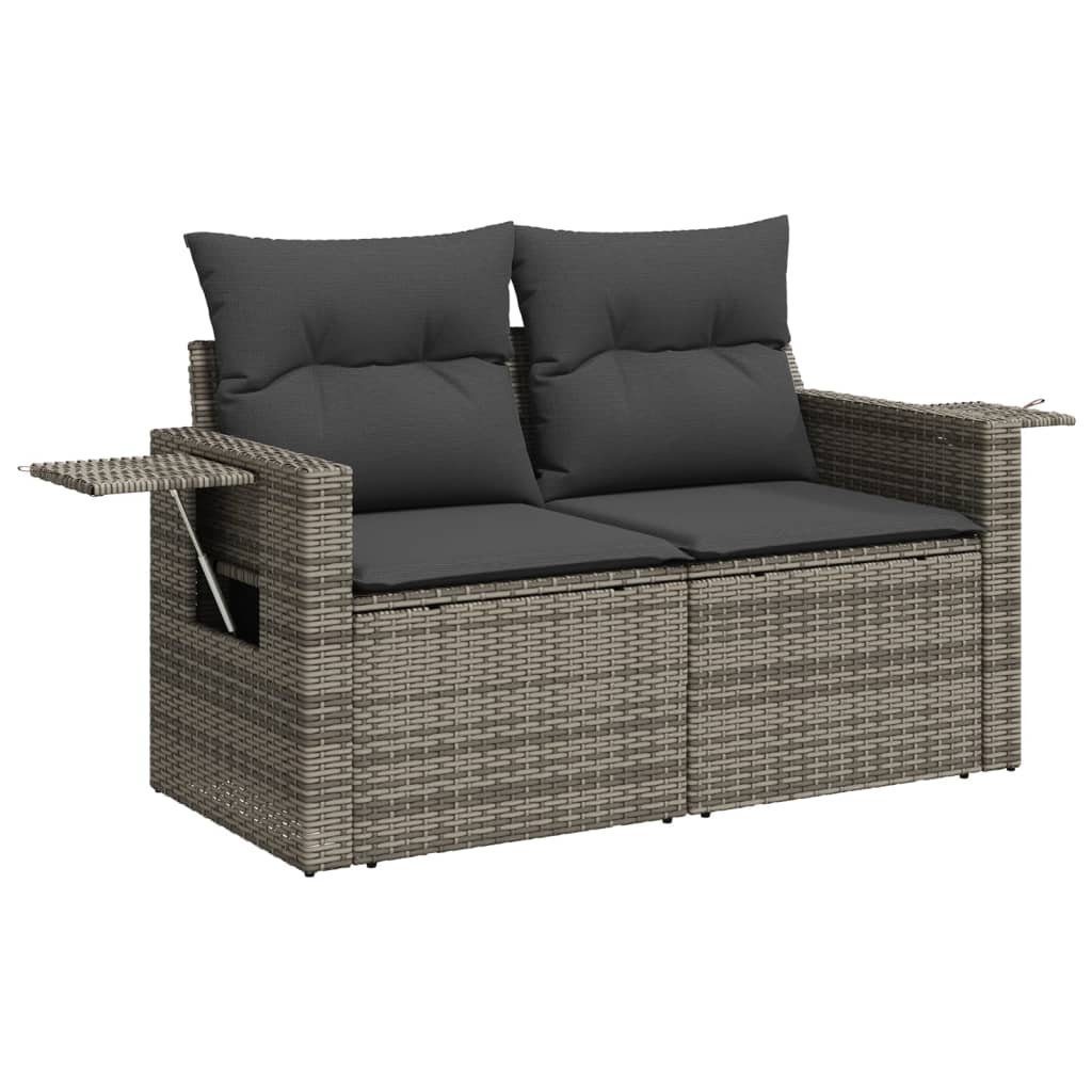 vidaXL Loungesofa Gartensofa 2-Sitzer mit Kissen Grau Poly Rattan, 1 Teile