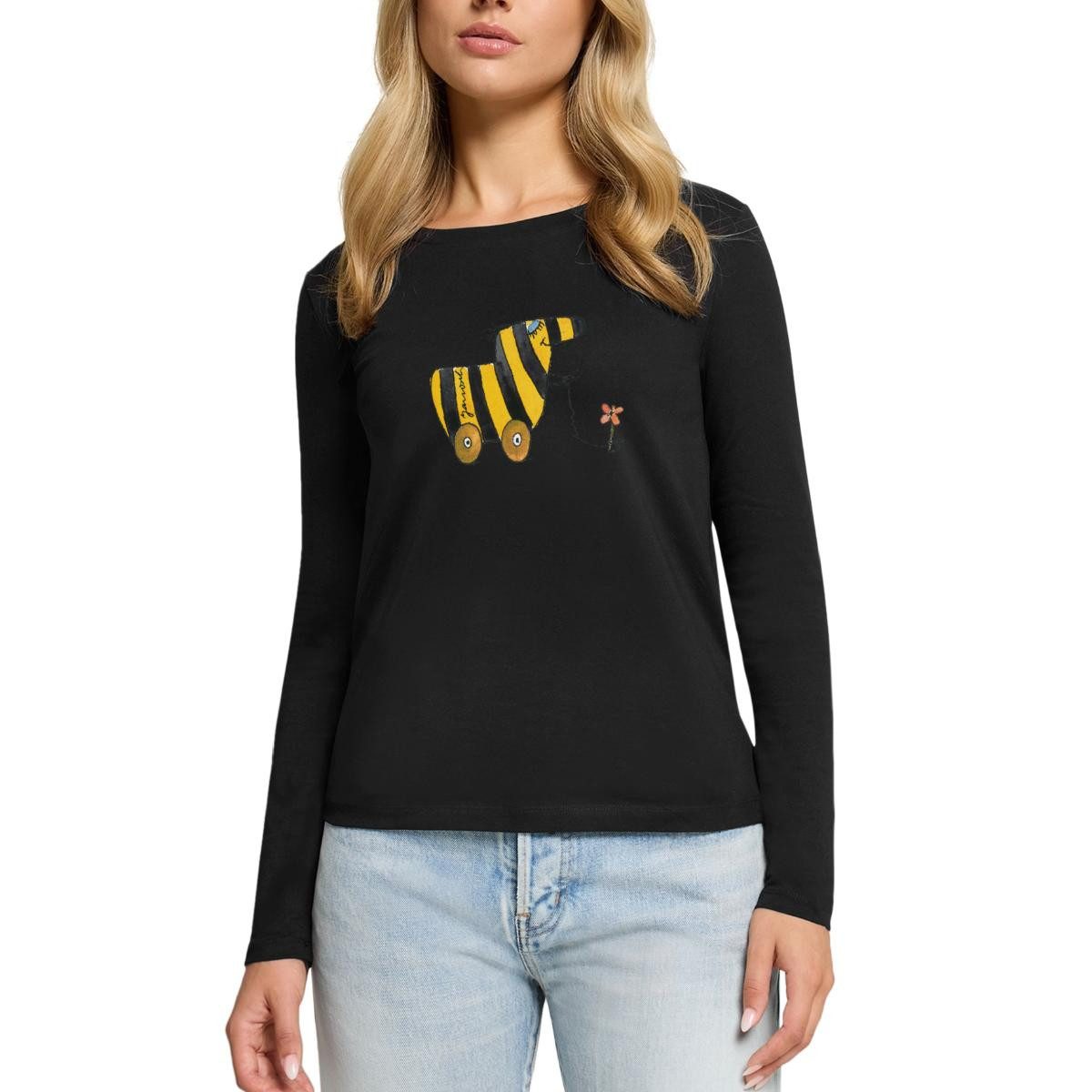 Spreadshirt T-Shirt Janosch Große Tigerente Mit Blume Premium Langarmshirt Damen (1-tlg)