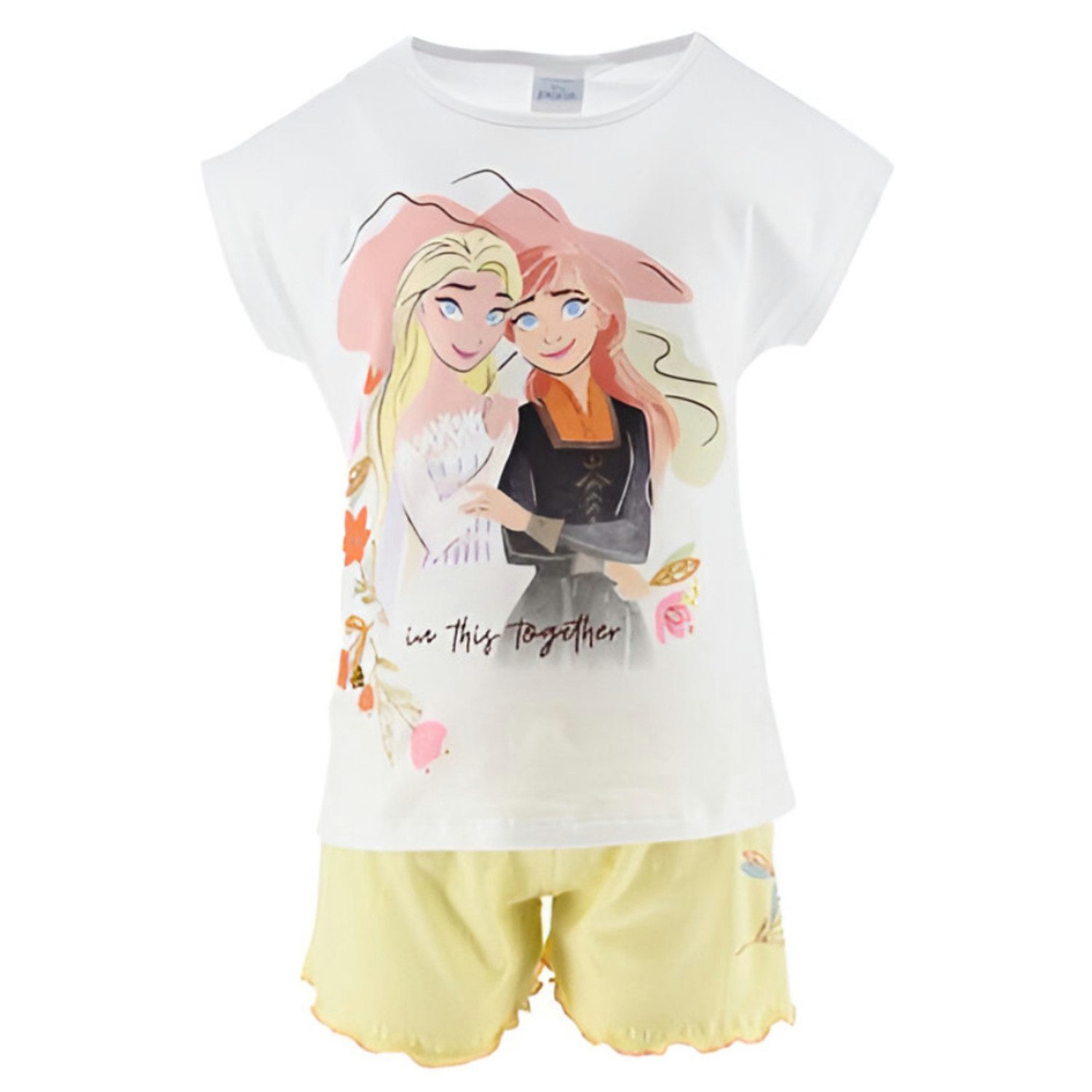 Disney Shorts Disney Die Eiskönigin Anna Elsa Kinder Sommerset Shorts plus T-Shirt 100% Baumwolle, Gr. 104 bis 128