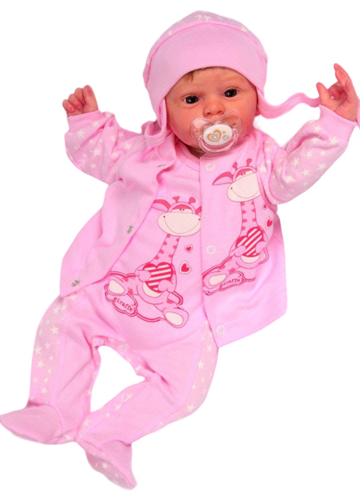 La Bortini Strampler, Jäckchen & Mütze Baby Anzug Strampler Hemdchen Mütze Set in Rosa mit Sternen aus reiner Baumwolle, 44 50 56 62 68 74