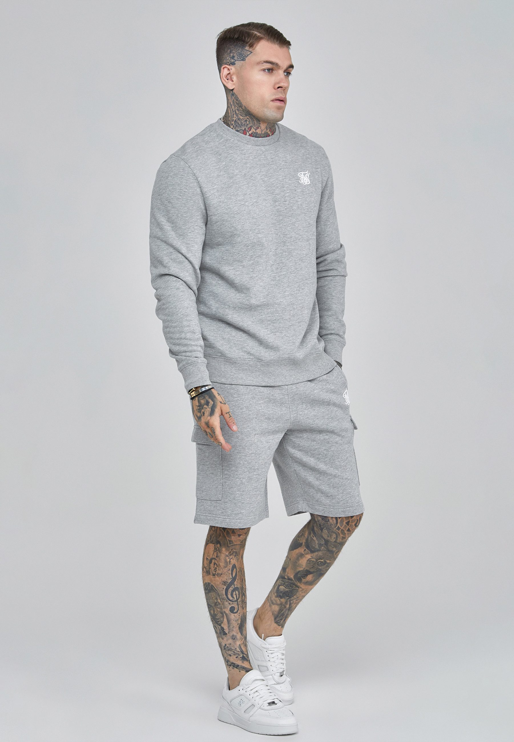 Siksilk Shorts SikSilk Herren Grau Marl Essentials Cargo Shorts