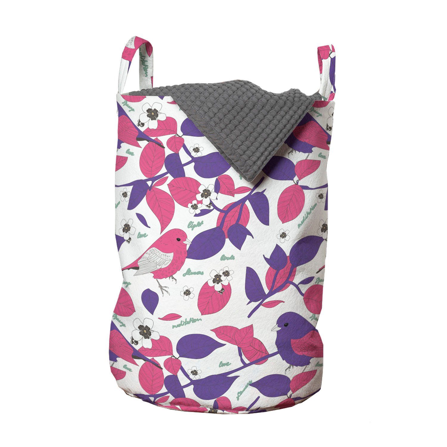 Abakuhaus Wäschesäckchen Wäschekorb mit Griffen Kordelzugverschluss für Waschsalons, Tiere Farbige Blumen und Vögel