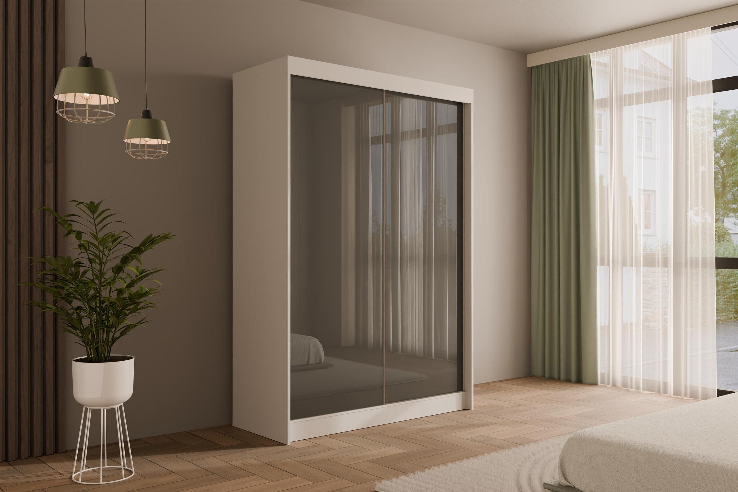 ALTDECOR Schiebetürenschrank PEKA (Kleiderschrank Garderobenschrank mit viel Stauraum Moderner Schrank) Vielseitiger Schwebetürenschrank Lacobel LED Beleuchtung