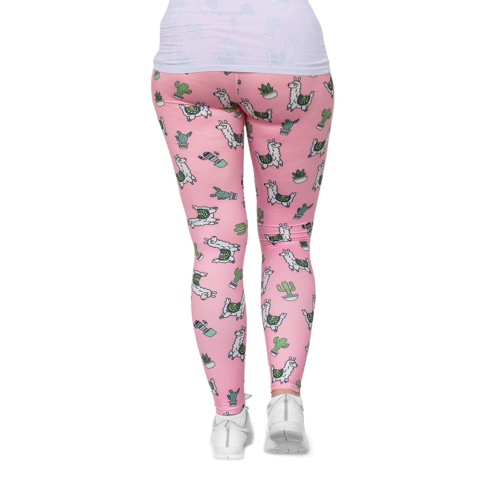 cosey Leggings Bedruckte Bunte Lama-Leggings/Tights Tier (Einheitsgröße XS-L) Lama und Kaktus