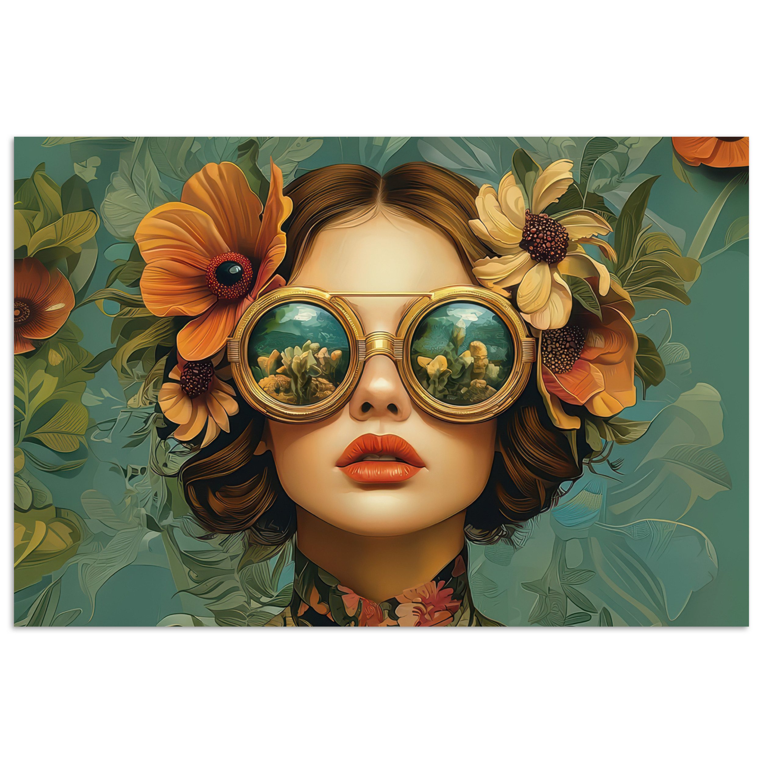 MuchoWow Poster Frau - Blumen - Schmetterlinge - Natur - Vintage, (1 St), P günstig online kaufen