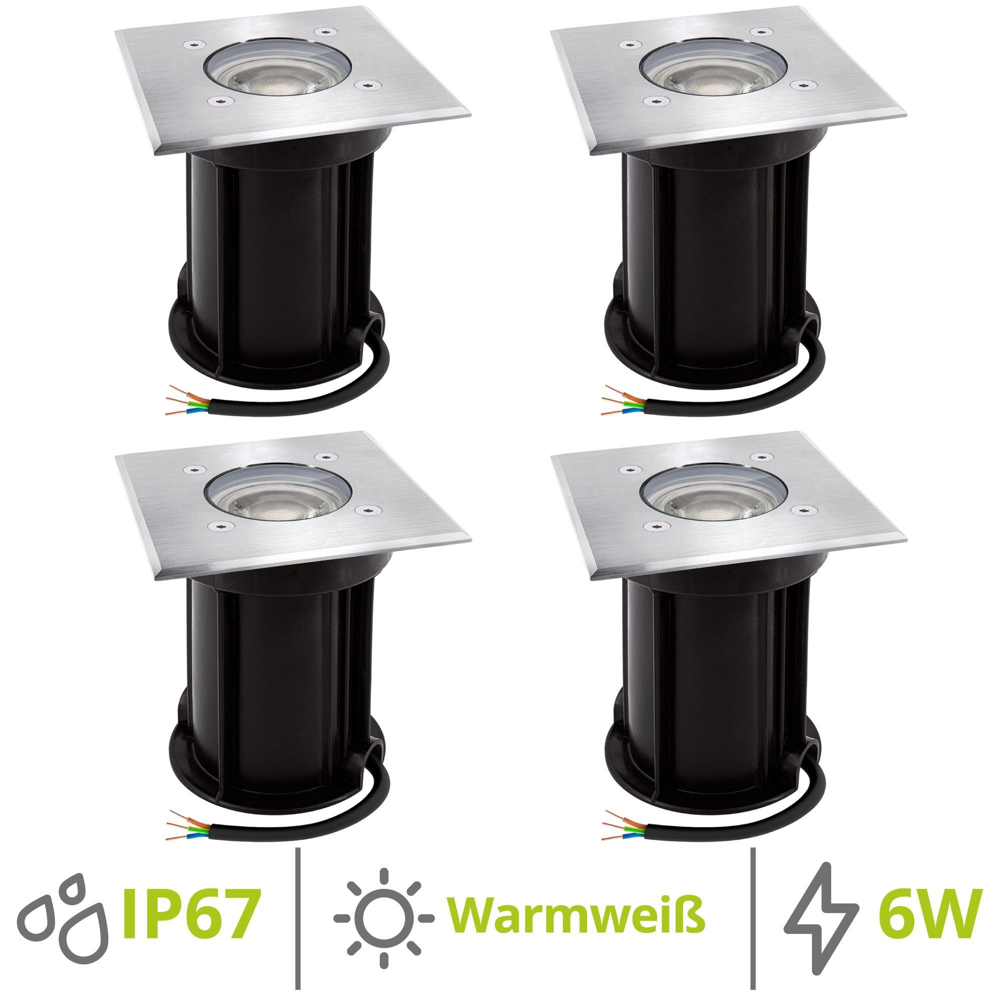 linovum LED Außen-Wandleuchte 4er Set BOQU Boden Aussenleuchten mit LED GU10 6W warmweiss - Boden, Leuchtmittel inklusive, Leuchtmittel inklusive