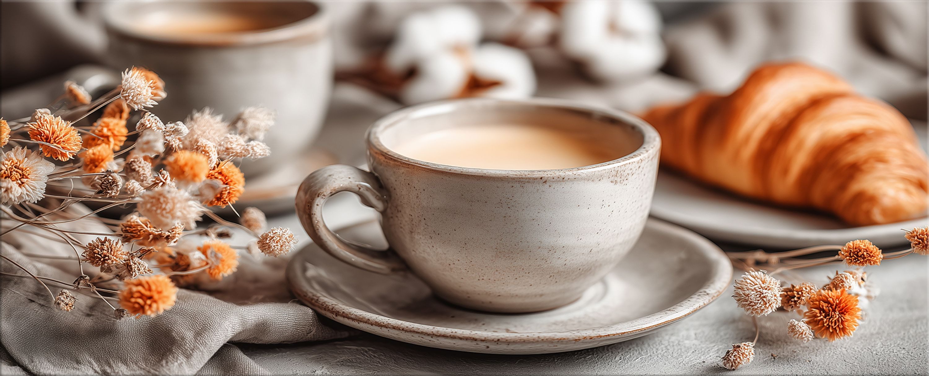 artissimo Glasbild Bild Küche 125x50 cm groß / Wandbild aus Glas / moderne Küchendeko, Küchenbild: Kaffee zum Frühstück beige