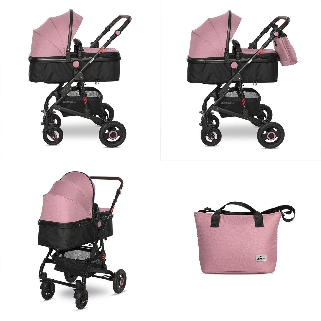 Sportsitz Alba 2 Lorelli pink Gummireifen, 1, Kombi-Kinderwagen Kinderwagen einstellbar in Babywanne