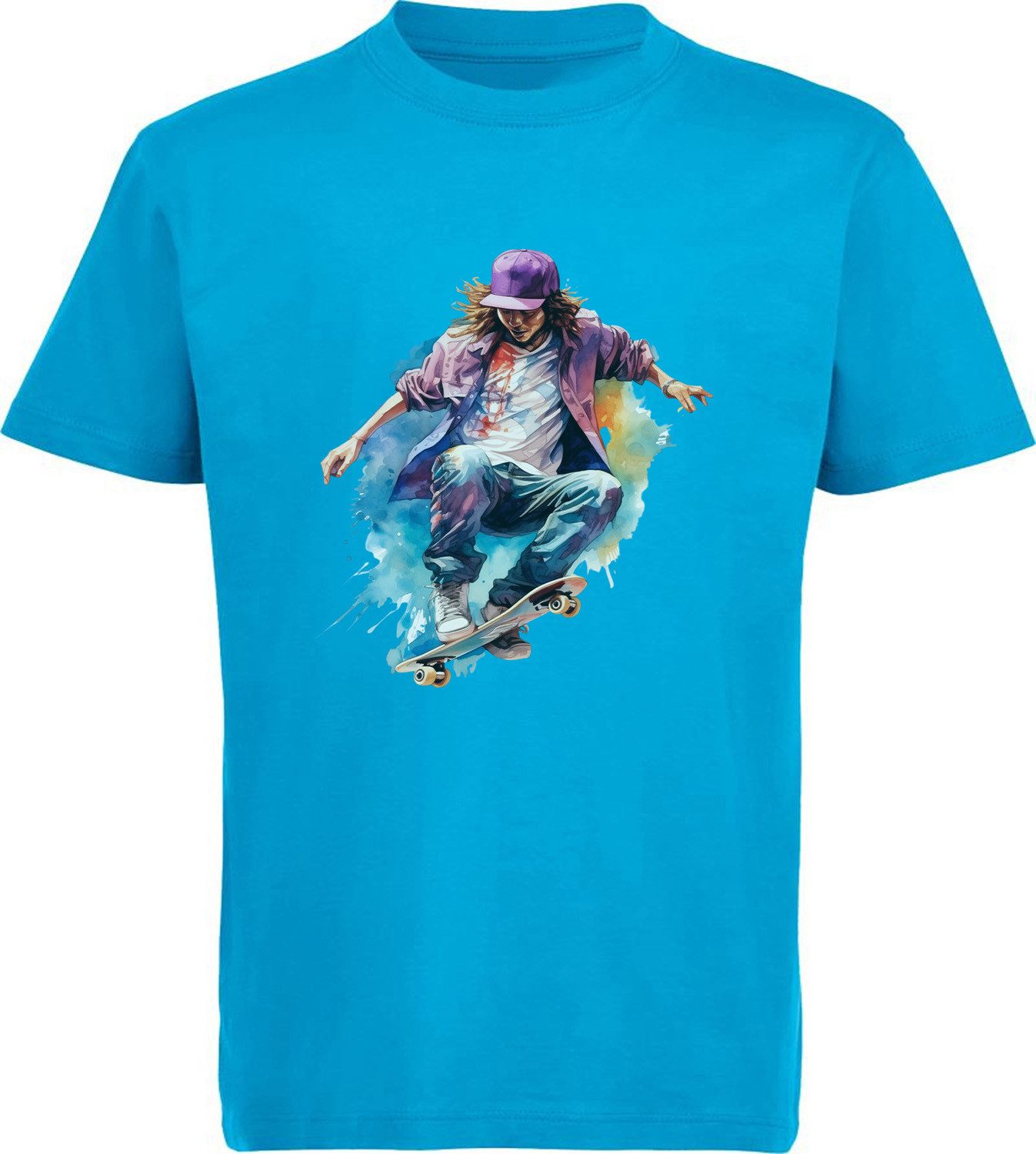 T-Shirt Kinder Print Shirt Skateboarder in Ölfarbenopdik