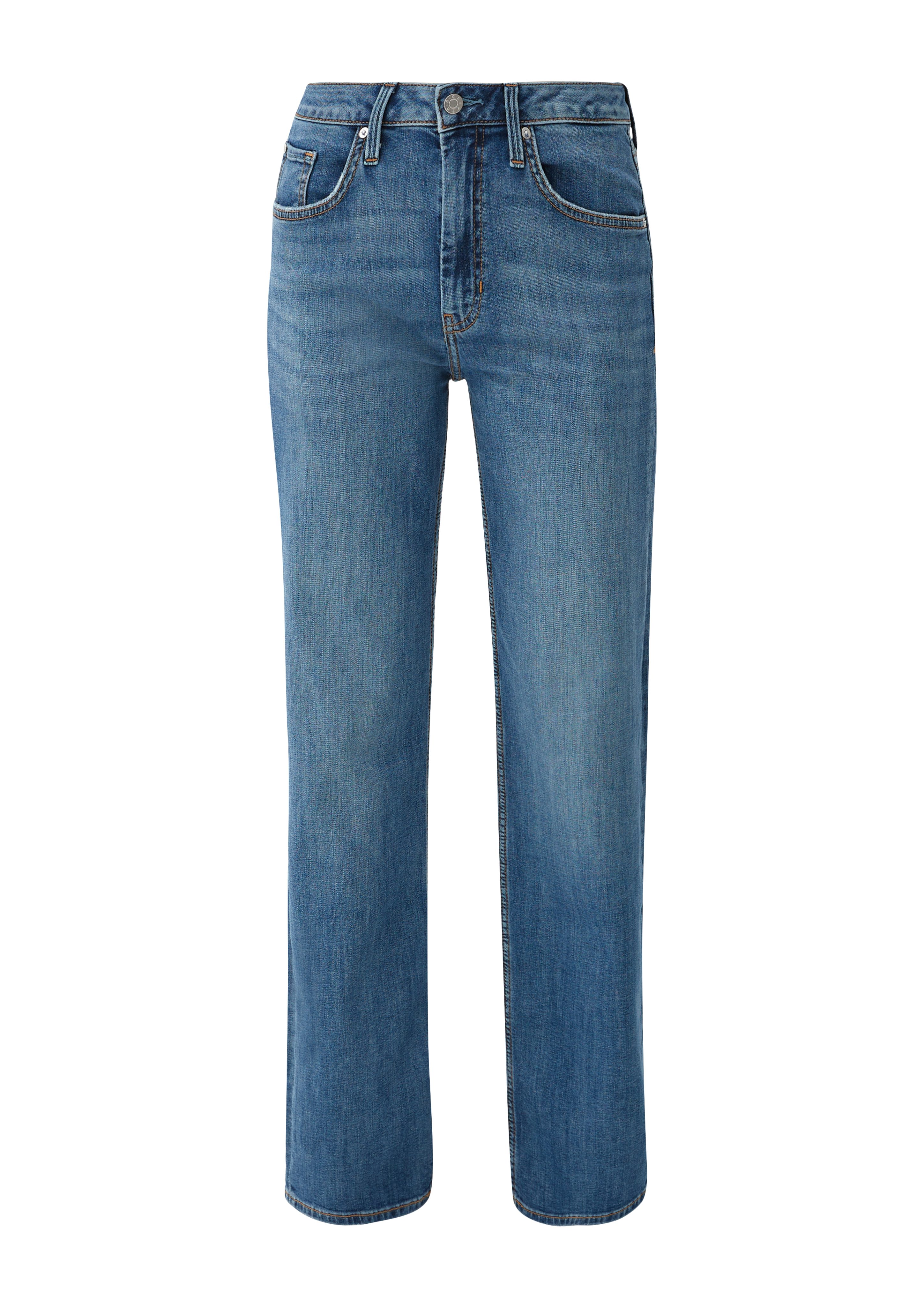Regular s.Oliver Straight Leg / Waschung, Leder-Patch / Jeans blau Rise / Fit Mid 5-Pocket-Jeans Karolin