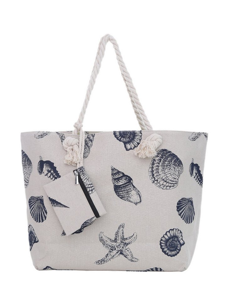 DonDon Strandtasche Shopper Schultertasche Beach Style (2-tlg), Große Strandtasche, mit Reißverschluss, tolle Motive