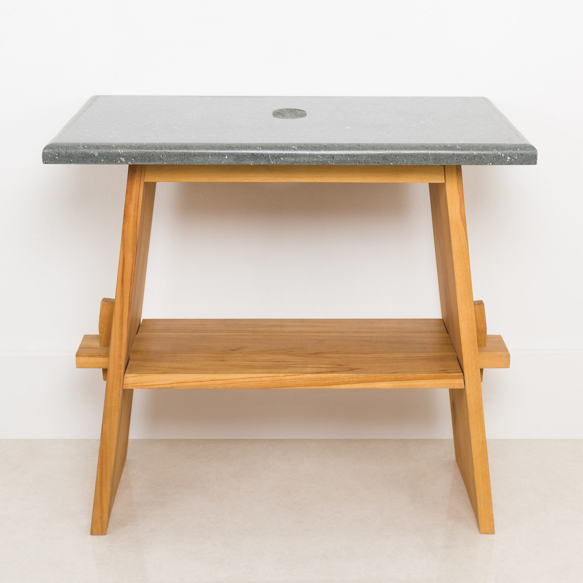 wohnfreuden Waschbeckenunterschrank Teakholz Waschtisch ZEN 80 cm mit Natursteinplatte