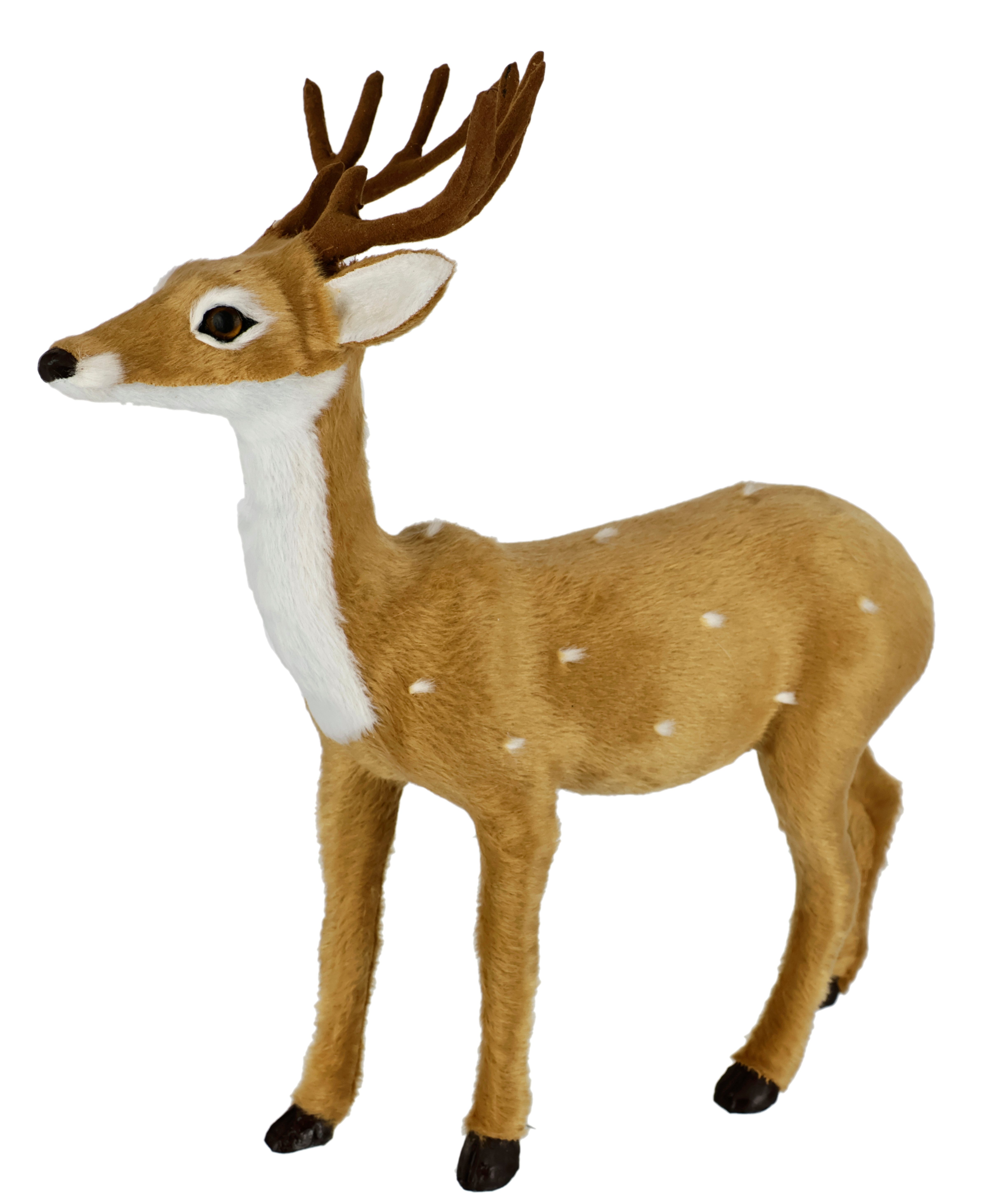 I.GE.A. Dekofigur Tierfigur Reh aus Kunstfell (1 St), Waldtier Statue Ornament Plüschtier Weihnachtsdeko Winterdeko Pelztier